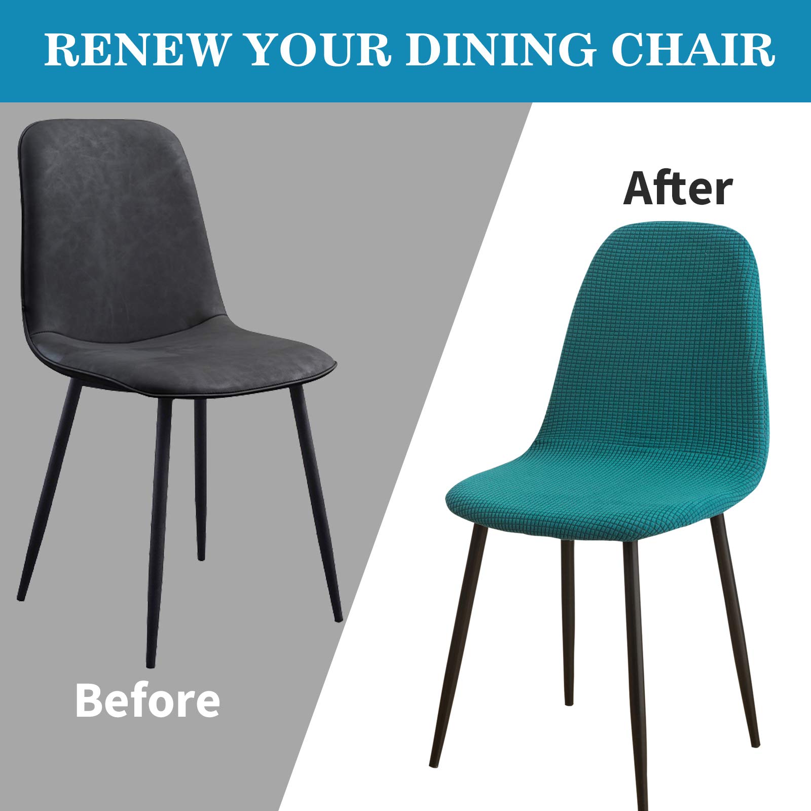 Stretch Shell Chair Covers - Mid Century Modern Jacquard Slipcovers for Armless Chairs, Washable Dining & Living Room Furniture Protector (Set of 4, Teal) | Perfect for Home Decor, Office, Bedroom & Lounge Areas