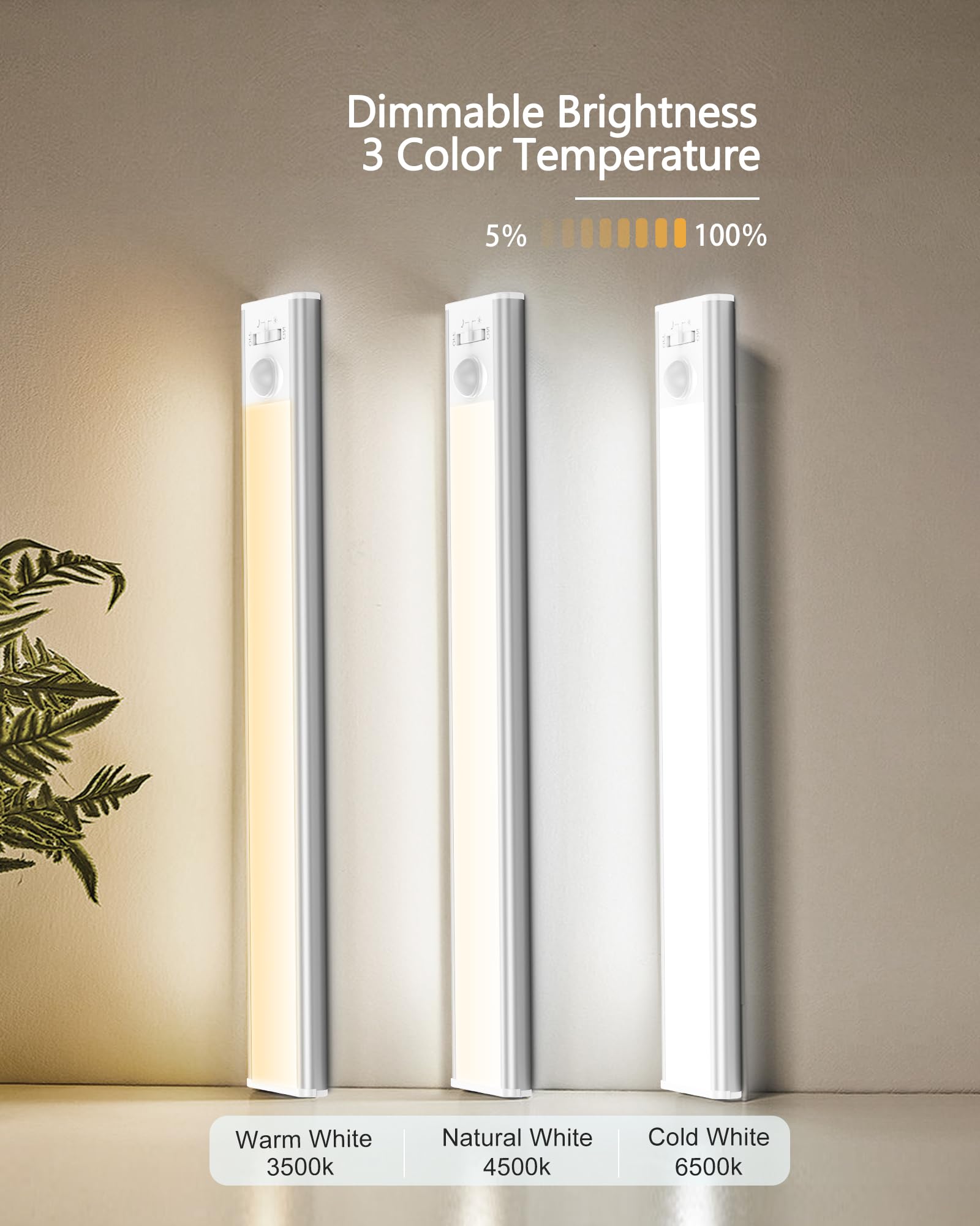 Under Cabinet Lights with Motion Sensor - 80 LED Wireless Rechargeable Lighting for Kitchen, Cupboard, Closet (3 Color Temperatures, 9.4inch, 1500mAh) - Perfect for Nighttime Safety & Hands-Free Illumination