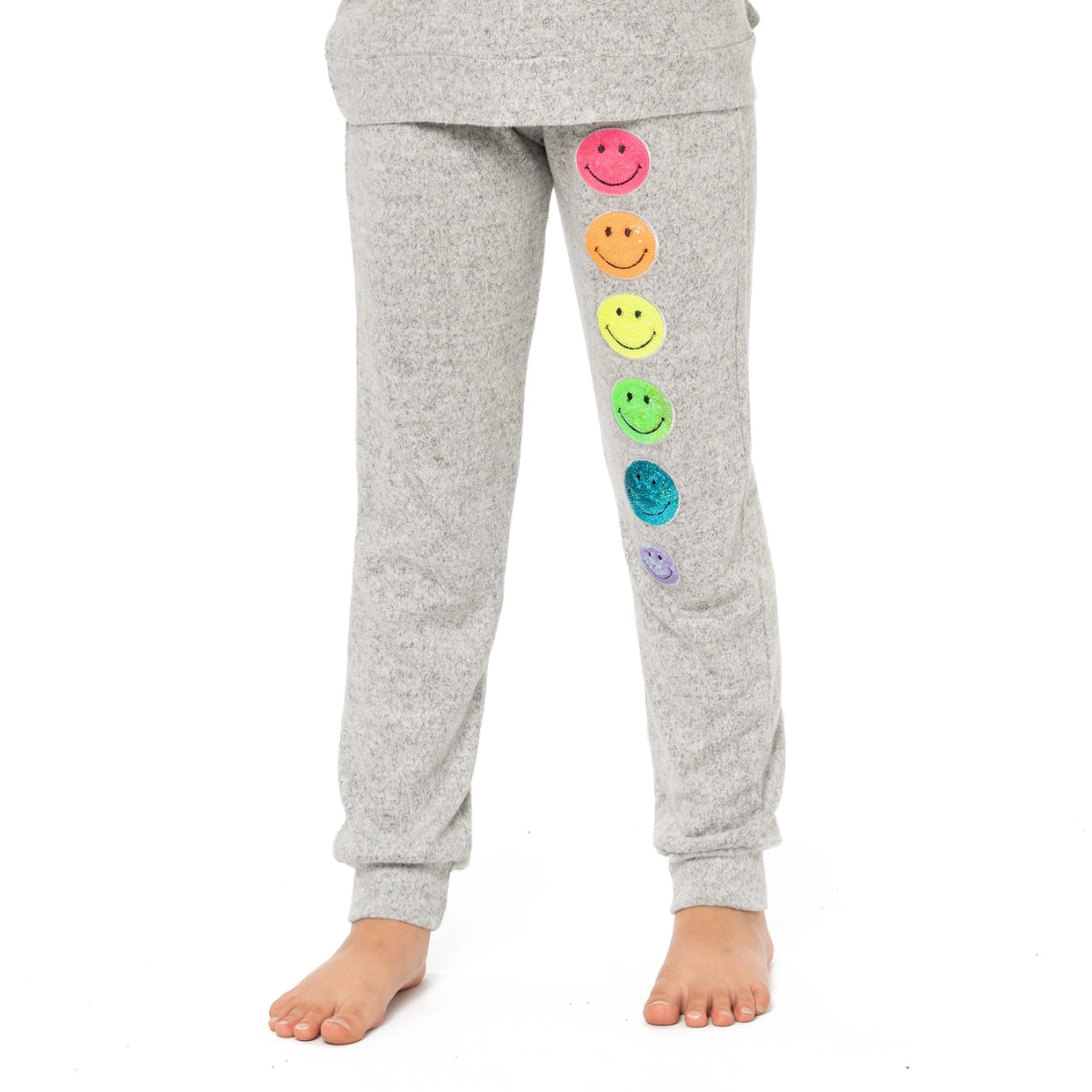 NEON SEQUIN SMILEY FACE HACCHI SWEATPANTS - Trendy Glow-in-the-Dark Joggers for Women, Perfect for Rave Outfits, Music Festivals & Casual Streetwear