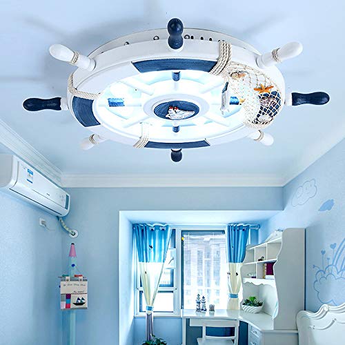 Nautical 8-Bulb LED Flush Mount Ceiling Light with Wood Shade - Modern Flushmount Lighting for Boys Room, Kids Bedroom & Kindergarten - White | Perfect for Coastal, Nautical or Children's Themed Decor