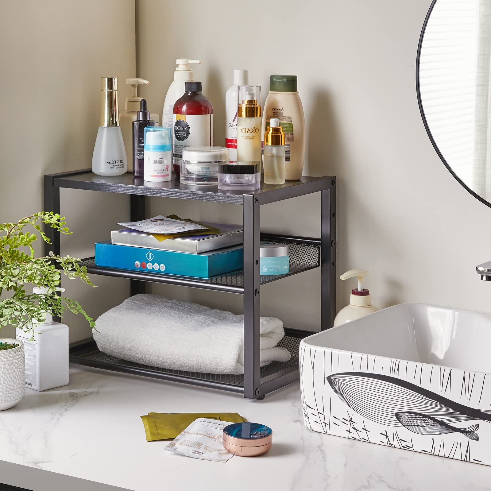 3-Tier Adjustable Desktop Printer Stand - Multi-Purpose Home Office Organizer for Printer, Fax Machine, Scanner, Files & Books - Space-Saving Black Workstation (UHPT001B) | Perfect for Small Offices, Dorm Rooms & Workspace Organization
