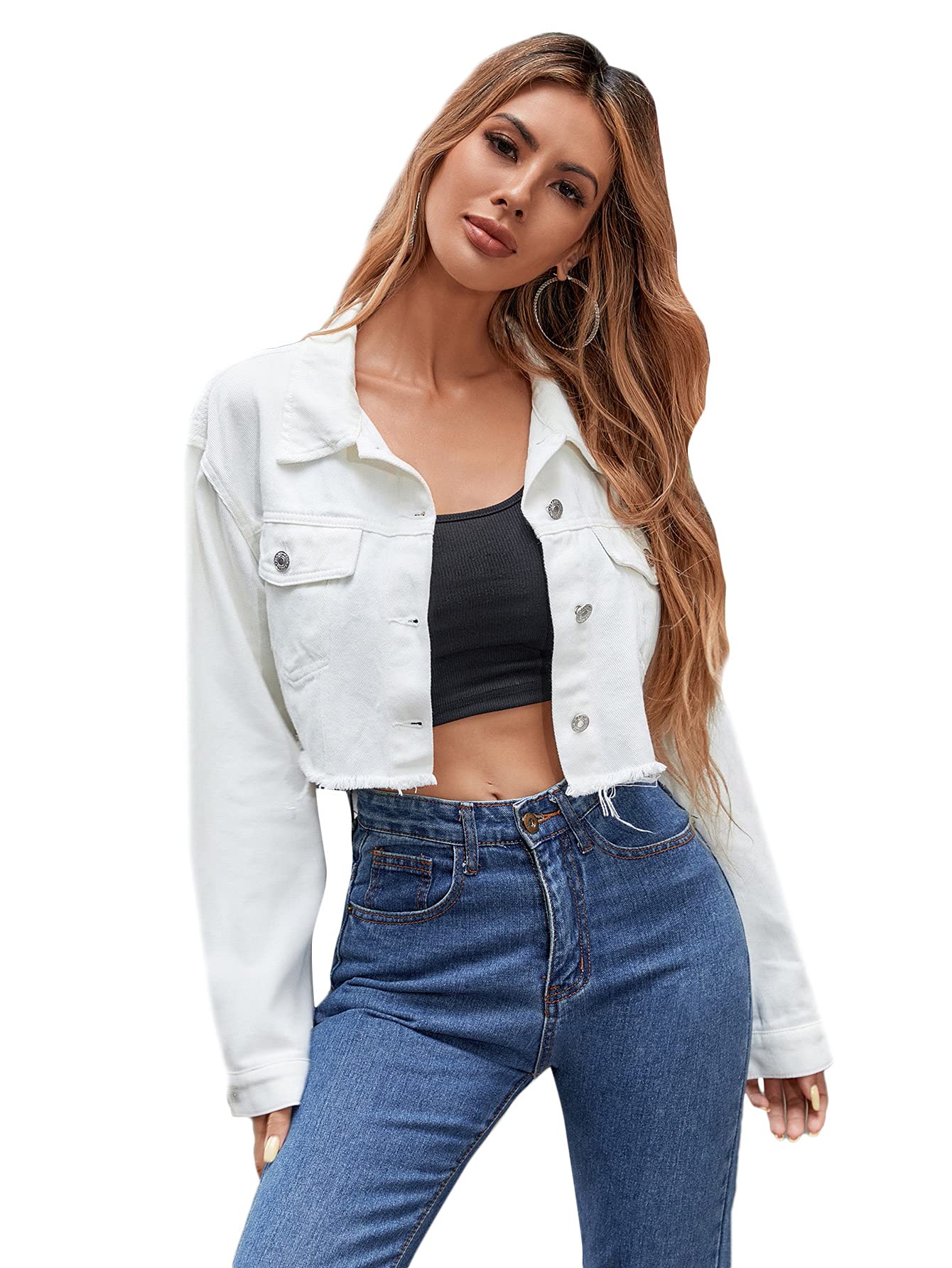 Floerns Women's Long Sleeve Denim Jacket - Classic Button Down Wash Jean Shirt for Casual Outfits & Everyday Wear | Perfect for Spring, Fall and Layering Styles