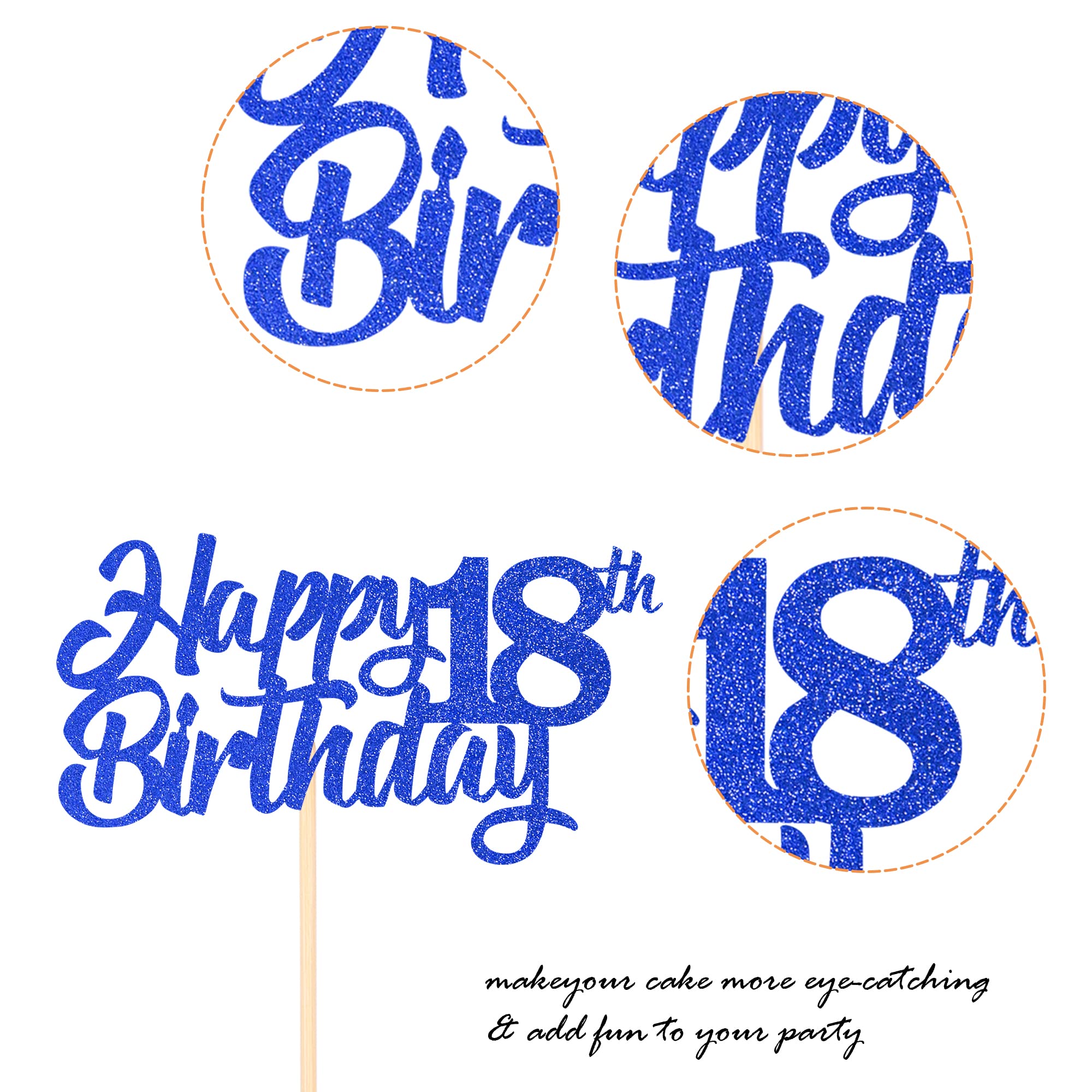 1 Pack Glitter 18th Birthday Cake Topper - Cheers to 18 Years Old Cake Decorations for 18th Birthday Party Supplies (Blue) - Perfect for Milestone Celebrations & Theme Parties