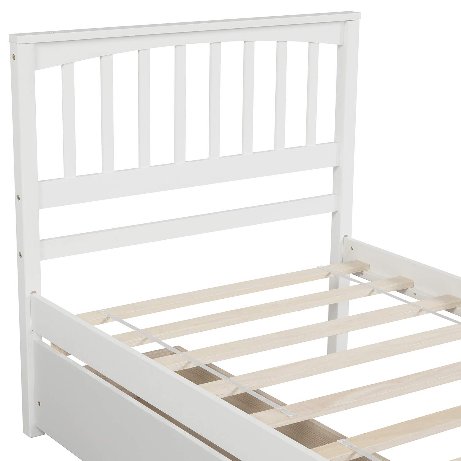 **Twin Size Solid Wood Platform Bed Frame with 2 Storage Drawers & Headboard - No Box Spring Needed - Kids Bedroom Furniture (White) | Perfect for Small Spaces & Guest Rooms**
