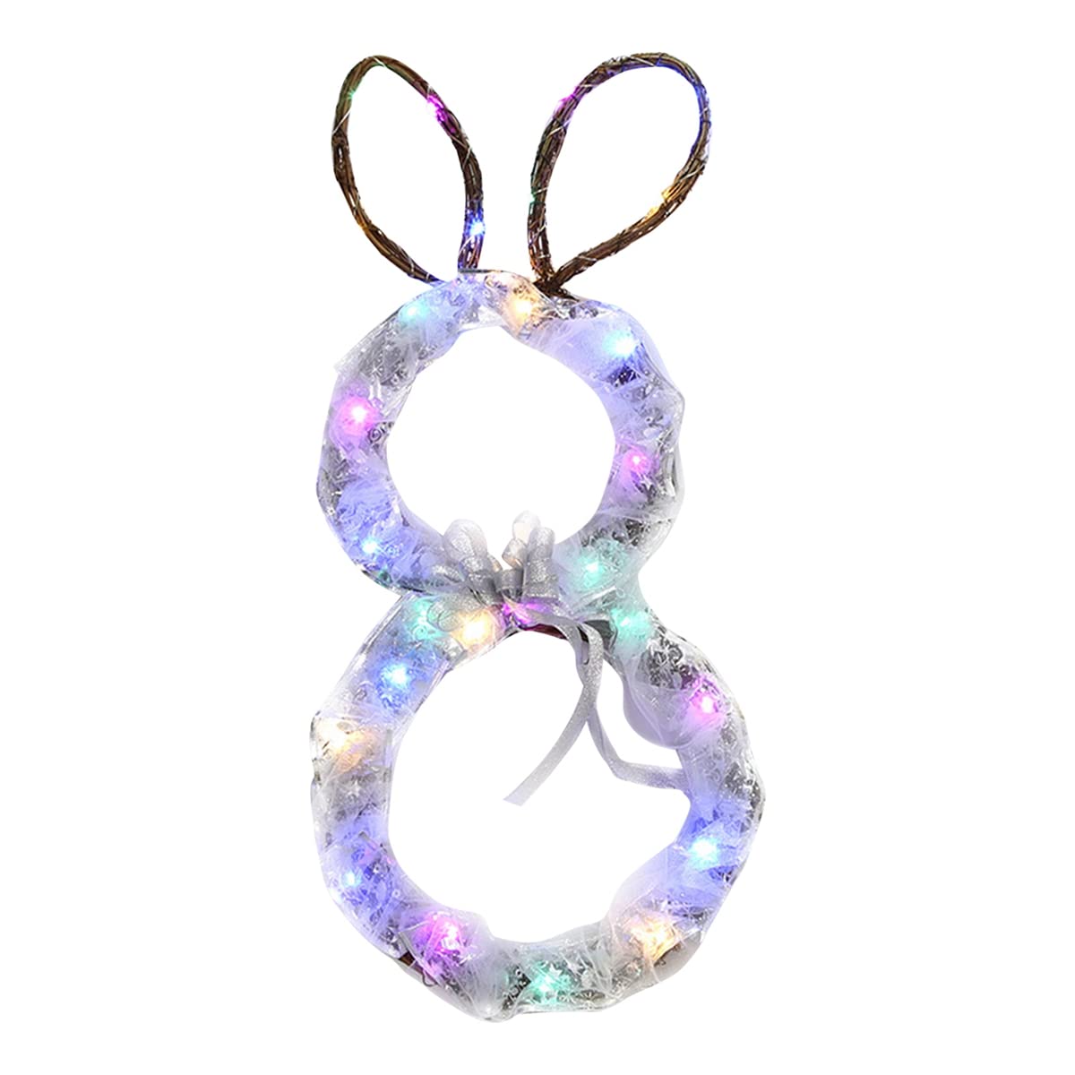WDhomLT Prelit Easter Bunny Wreath - Lighted Bunny Shaped Door Wall Decor with 2 AA Battery Operation (Batteries Not Included) - Perfect for Easter Home Decor, Spring Front Door Wreath & Holiday Party Decoration