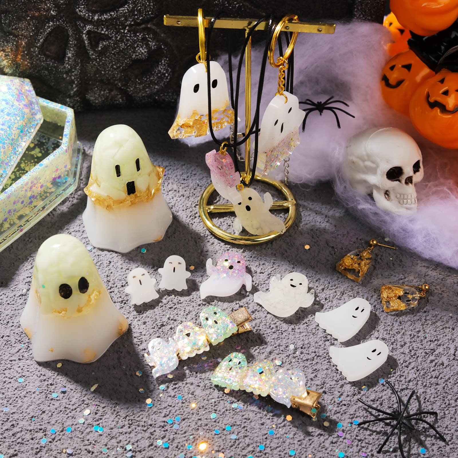 LET'S RESIN Ghost Shape Silicone Earring Molds for Epoxy Resin DIY - Includes Jump Rings & Accessories - Perfect for Halloween Jewelry, Keychains & Spooky Home Decor