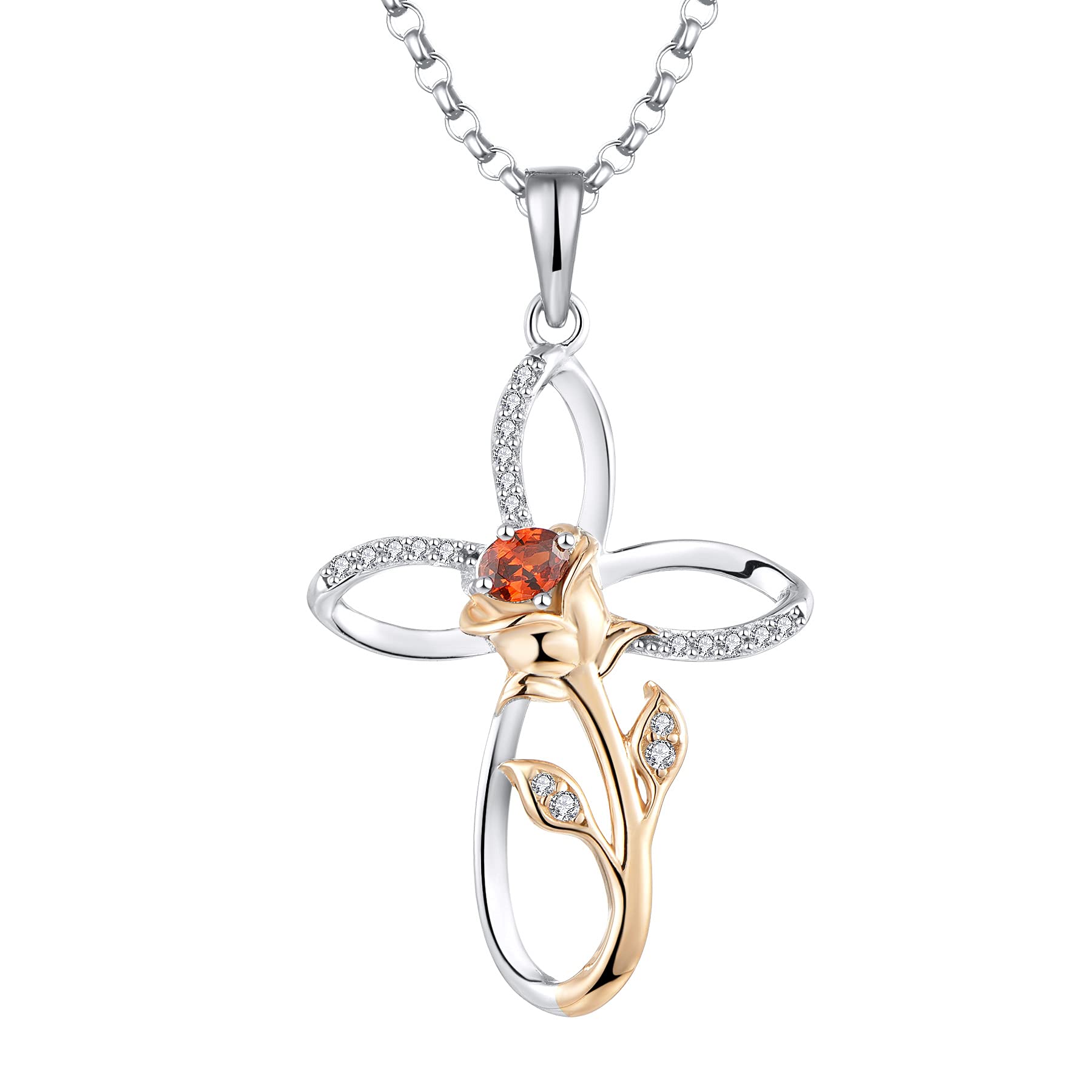 JO WISDOM 925 Sterling Silver Rose Necklace for Women - Infinity Heart Cross Pendant with 3A Cubic Zirconia, Rose Gold Flower Design - Perfect Gift for Mother, Wife, Girlfriend - Ideal for Valentine's Day, Anniversary, Birthday & Special Occasions