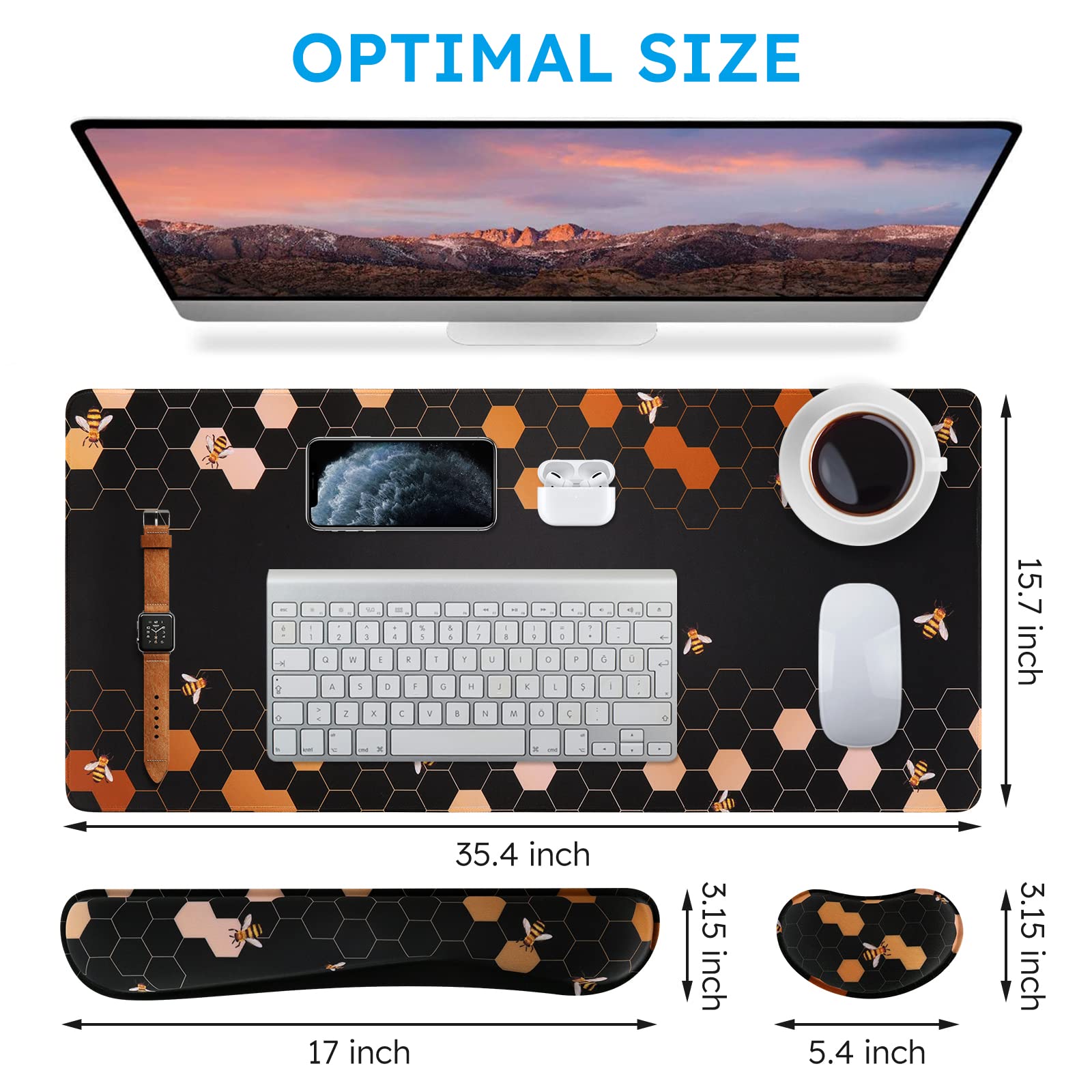 iCasso Gaming Mouse Pad Set - XXL Ergonomic Desk Mat with Wrist Rest for Pain Relief - Perfect for PC & Office Use