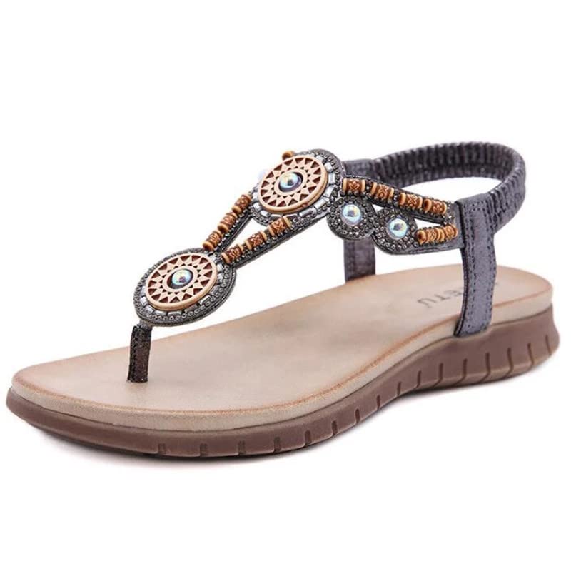 JrenBox Women's Bohemian Flat Sandals - Diamond Embellished Summer Slide Sandals for Ladies | Comfortable & Stylish (Purple, Size 10) | Perfect for Beach, Vacation & Casual Outings