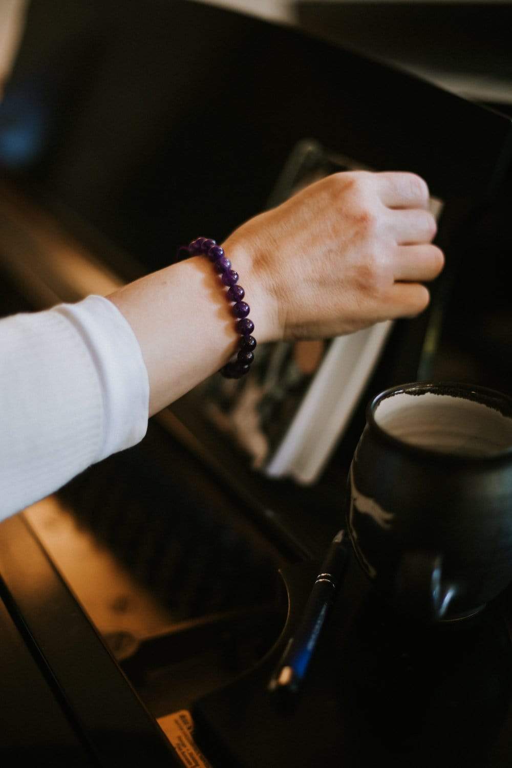Natural Amethyst Wrist Mala Beads Bracelet - Healing Crystal Meditation Jewelry for Women & Men | Perfect for Yoga, Mindfulness & Spiritual Practice