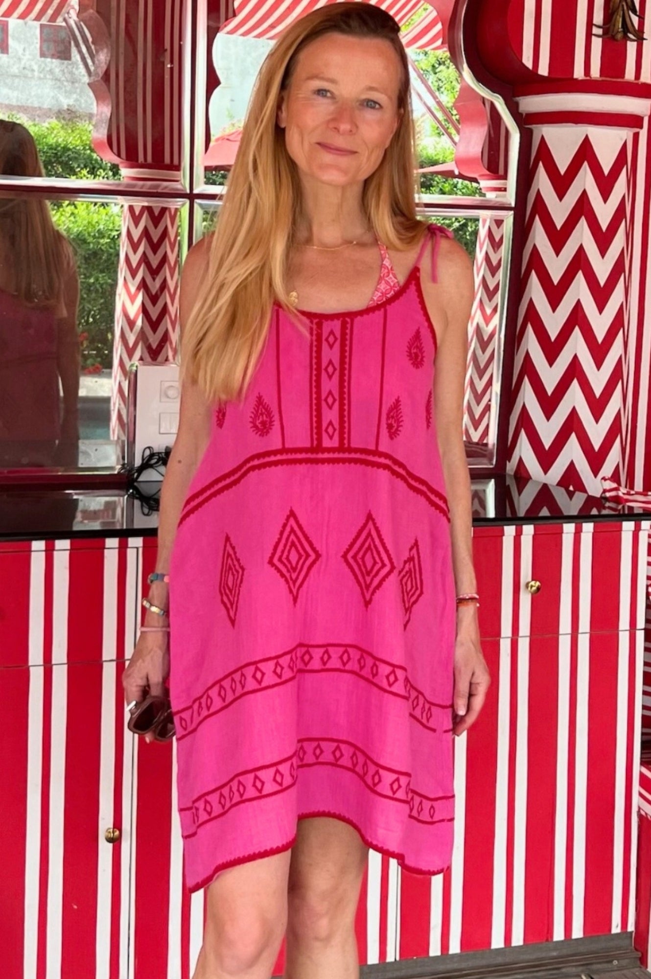 Imogen Dress - Elegant Pink & Red Floral Summer Dress for Women | Perfect for Weddings, Parties & Casual Outings