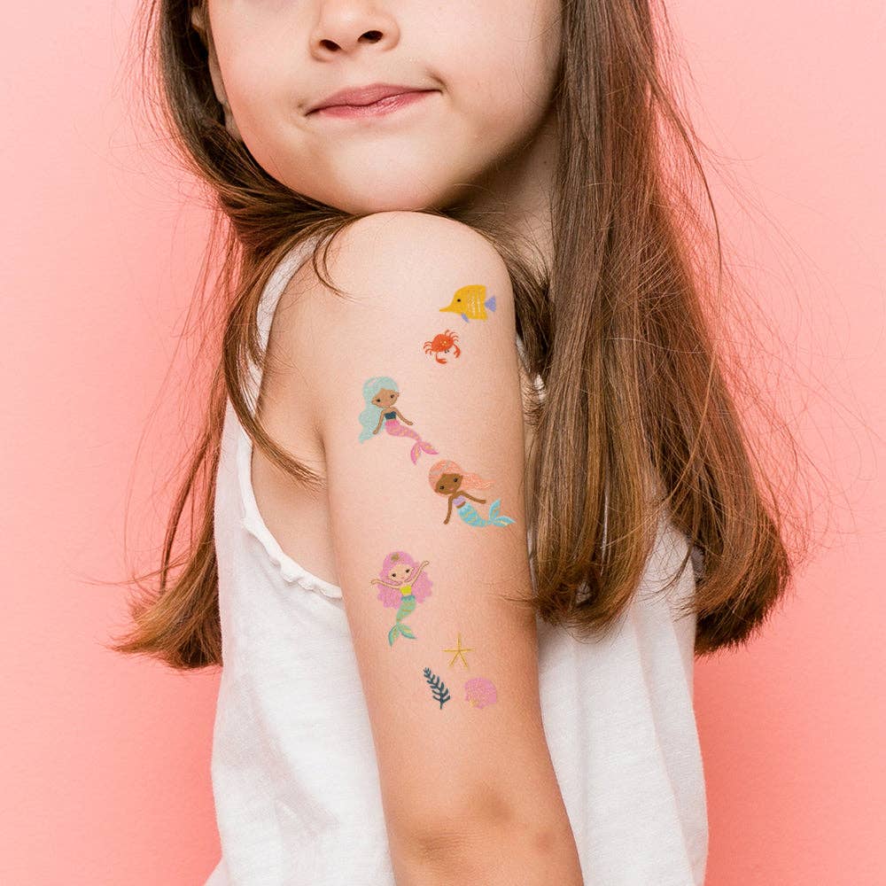 Mermaid Lagoon Temporary Tattoos for Kids & Adults - Waterproof Fake Tattoos for Summer Beach Party, Pool Day & Festival Body Art