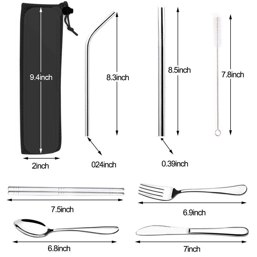 7-Piece Stainless Steel Travel Cutlery Set - Fork, Knife, Spoon, Chopsticks with Case | Portable Dining for Camping & Picnics