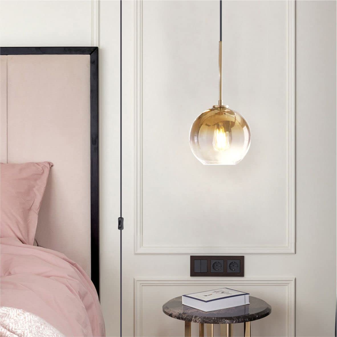 Modern Mid-Century Gold Glass Pendant Light - Plug-in Hanging Lamp for Kitchen Island, Dining Room & Living Room Lighting | KCO Lighting