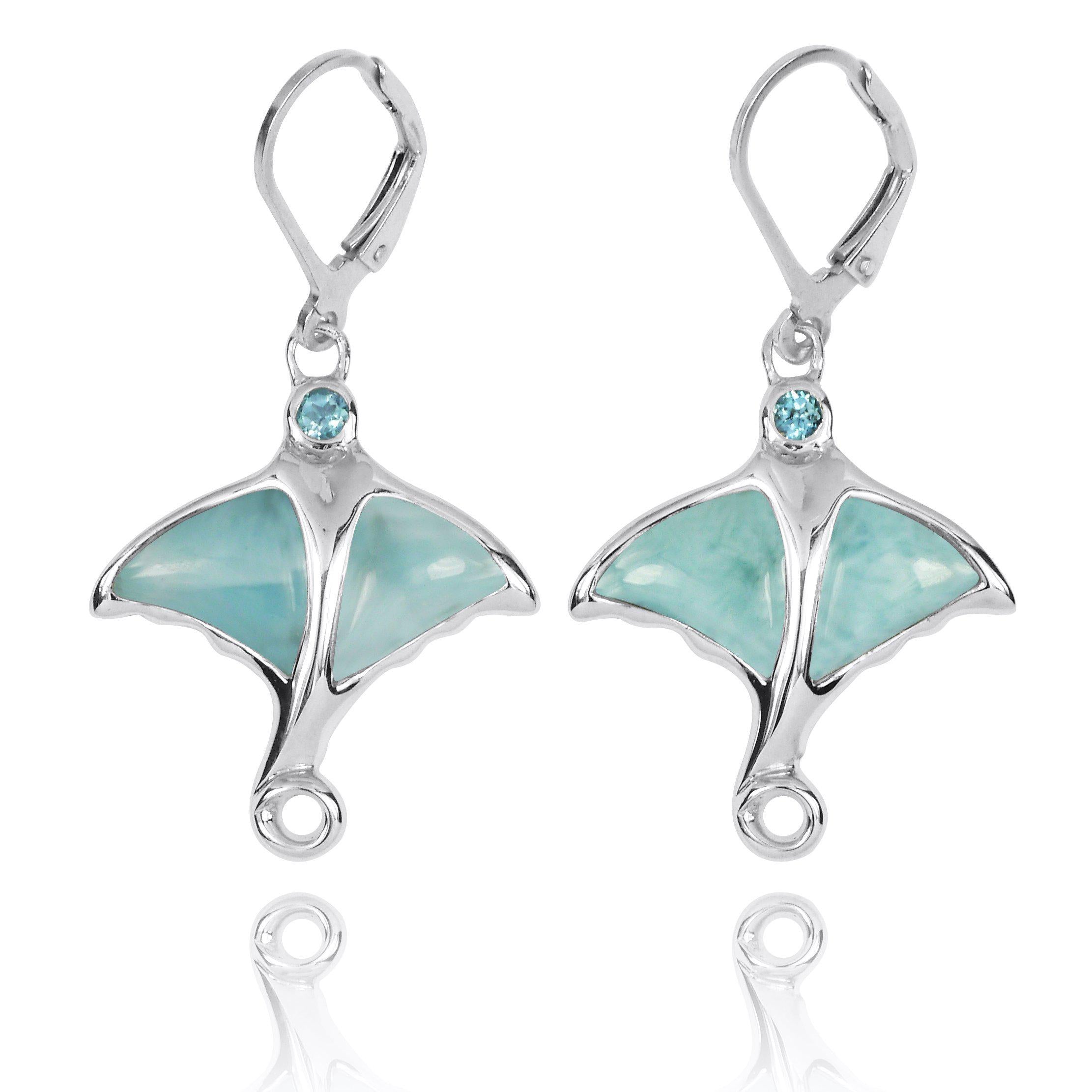 Caribbean Larimar Stingray Earrings - Handmade Sterling Silver Jewelry - Perfect for Beach Vacations & Summer Fashion