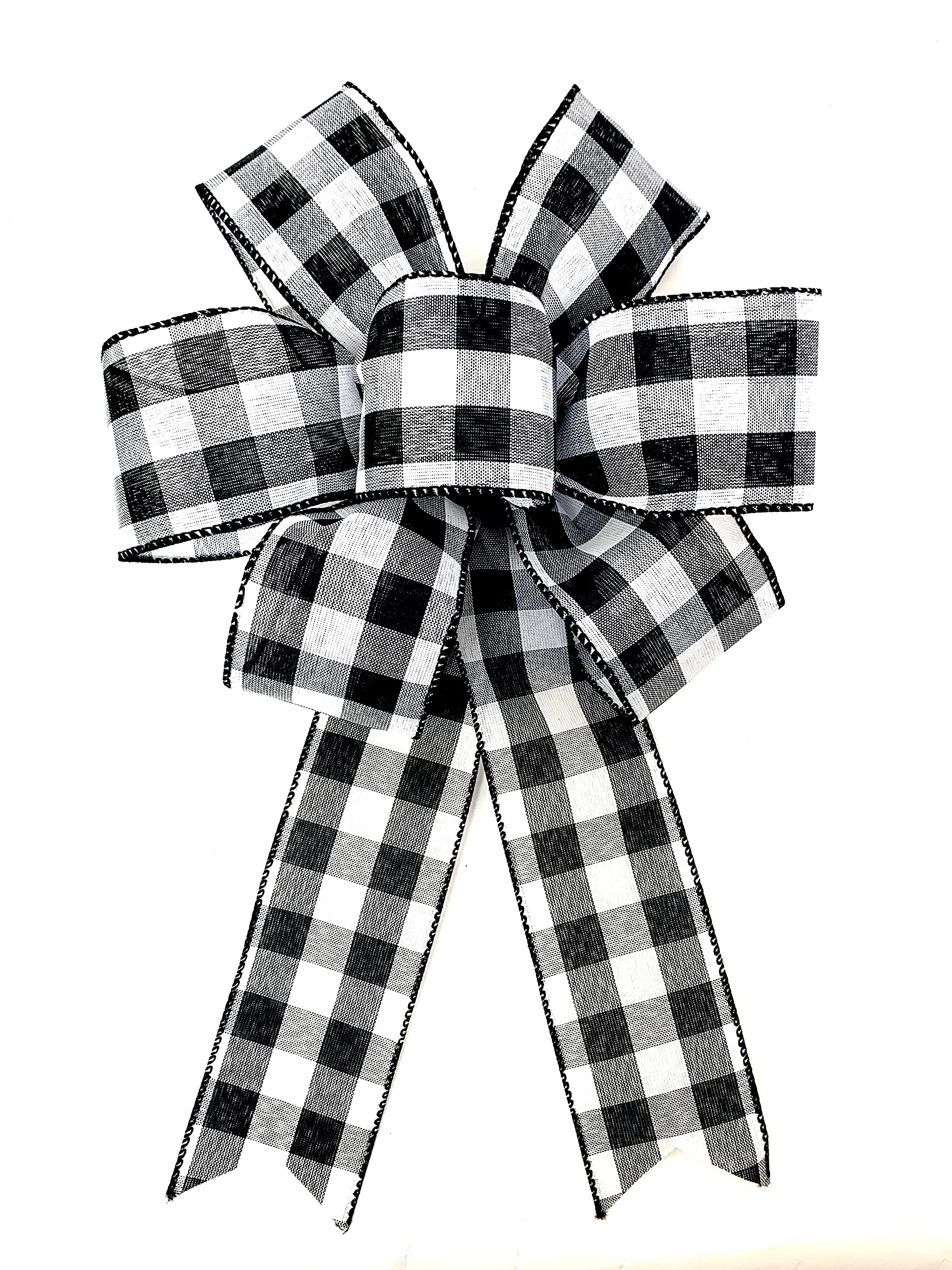 3 Pack Buffalo Plaid Black and White Wreath Bows - Large Christmas Gift Bows for Holiday Decor, Country Garland, Lantern & Swag Decorations - Perfect for Christmas Tree, Mantel & Front Door Decor