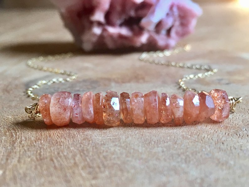 Sunstone Bar Necklace - 14K Gold or Sterling Silver Pendant for Women | Boho Chic Jewelry for Everyday Wear & Special Occasions