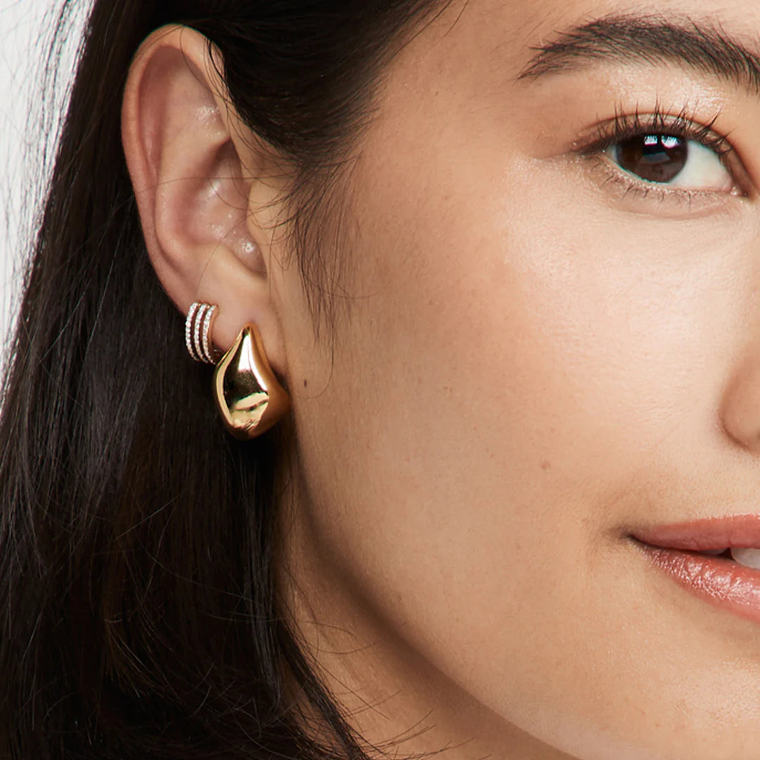 14K Gold Teardrop Huggie Earrings for Women - Minimalist Half Hoop Earrings for Everyday Wear, Gift for Her, Perfect for Work, Date Night & Special Occasions