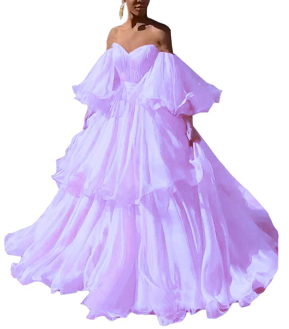 Elegant Mauwey Women's Off Shoulder Organza Prom Dress with Ruffles & Puff Short Sleeves - Formal Evening Gown for Homecoming, Wedding Guest & Special Occasions