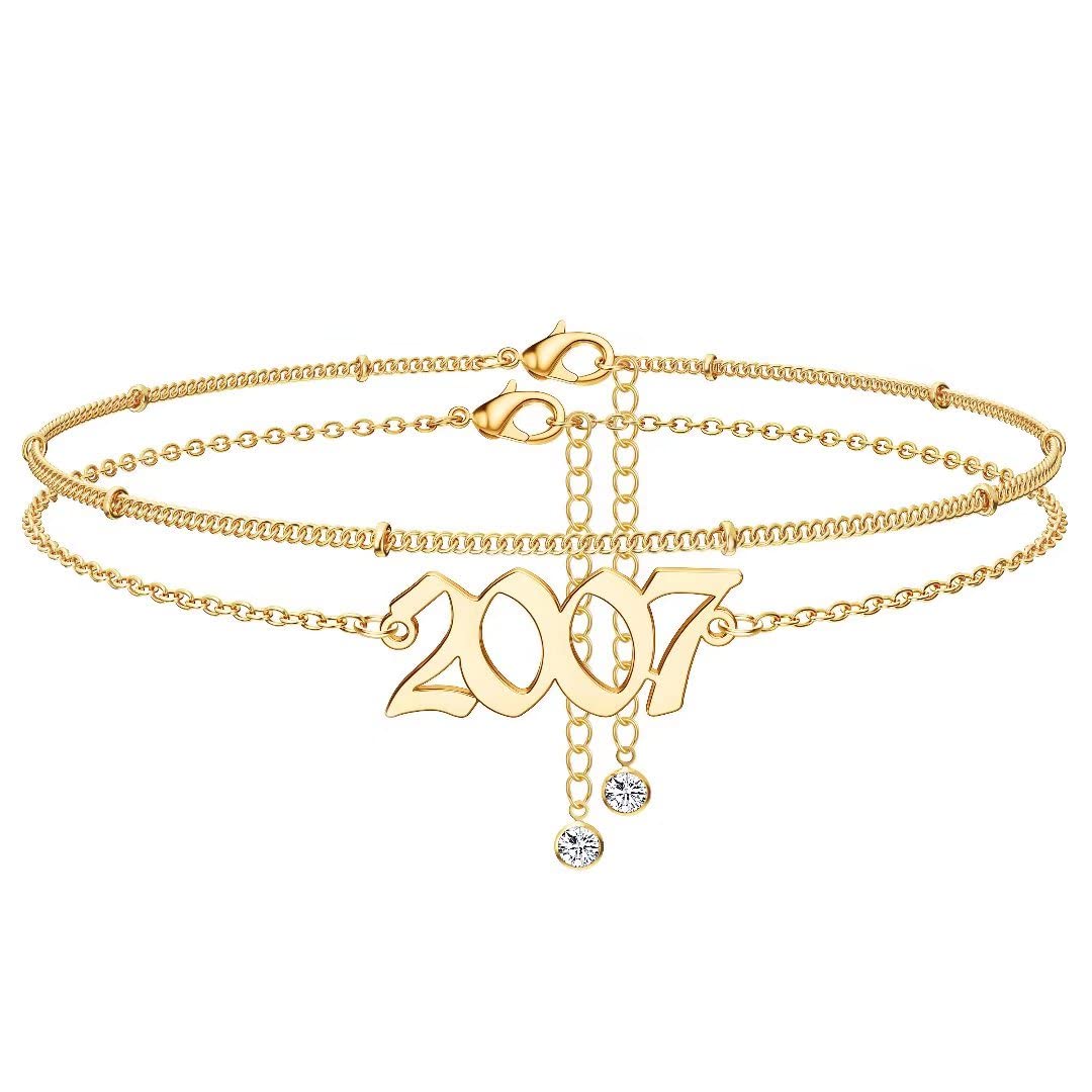 14K Gold Plated Birth Year Anklet - Women's Dainty Ankle Bracelet for Beach & Birthday Gifts