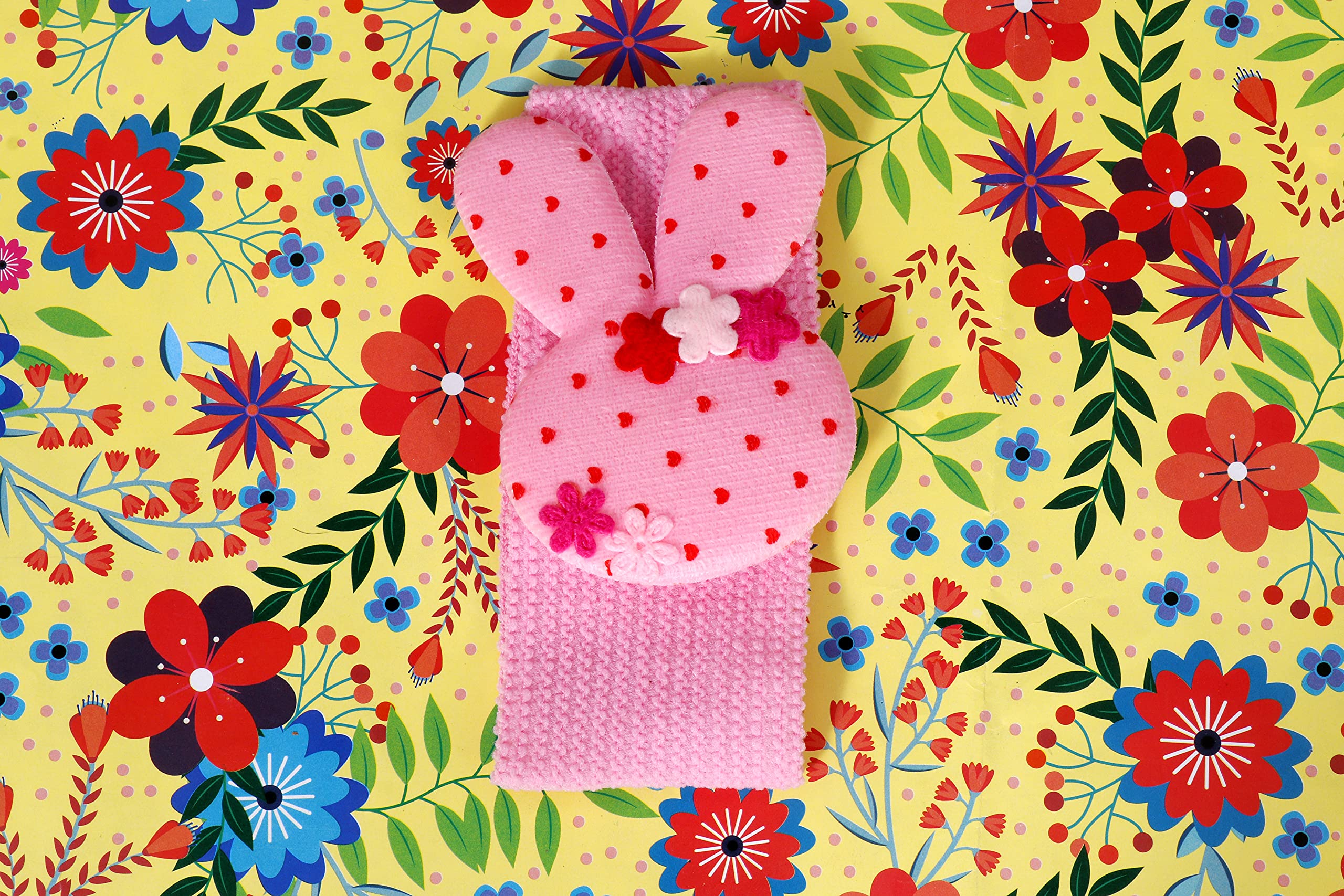 Navjai Rabbit Hair Bands for Girls - 4 Pcs Soft Stretchy Elastic Headbands with Heart & Flower Prints, Cute Bow Knot Hair Accessories Set for Infants & Kids - Perfect for School, Parties & Daily Wear