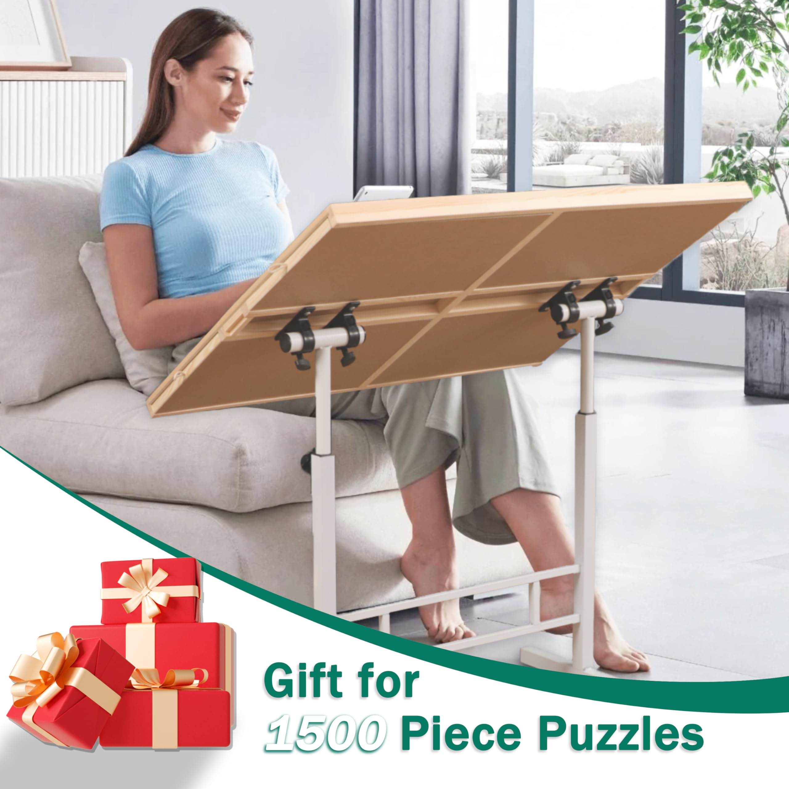 Fanwer 1500 Piece Jigsaw Puzzle Table with Adjustable Legs, Tilting Angle & Height, Storage Drawers & Plastic Cover - Perfect for Adults, Birthday Gifts & Family Game Nights