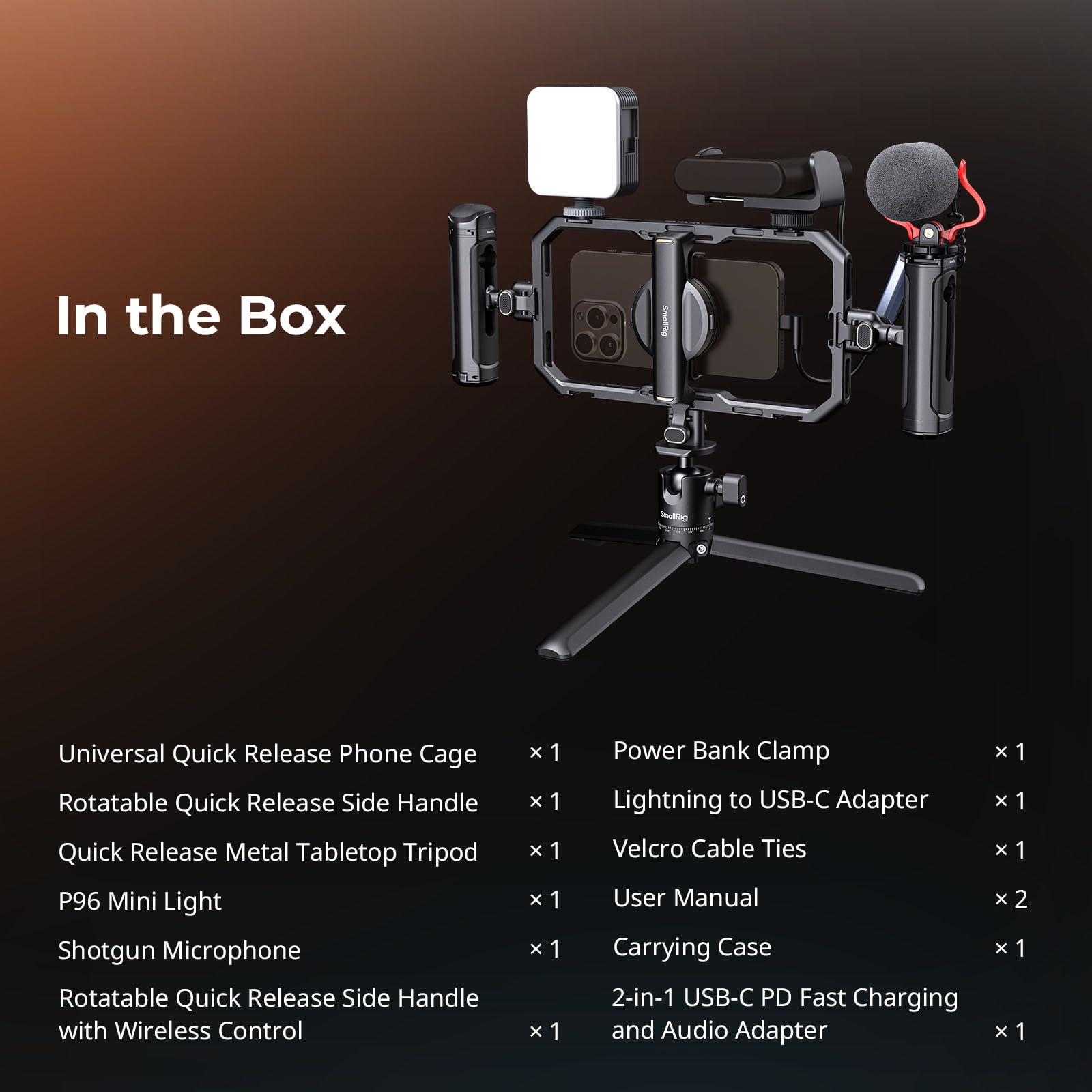 SmallRig Universal Quick Release Phone Video Rig Kit Pro - Phone Stabilizer with LED Light, Microphone, QR Tripod, Dual Handles & Power Bank Holder for Content Creators, Live Streaming, Vlogging & YouTube Videos (Model 4704)