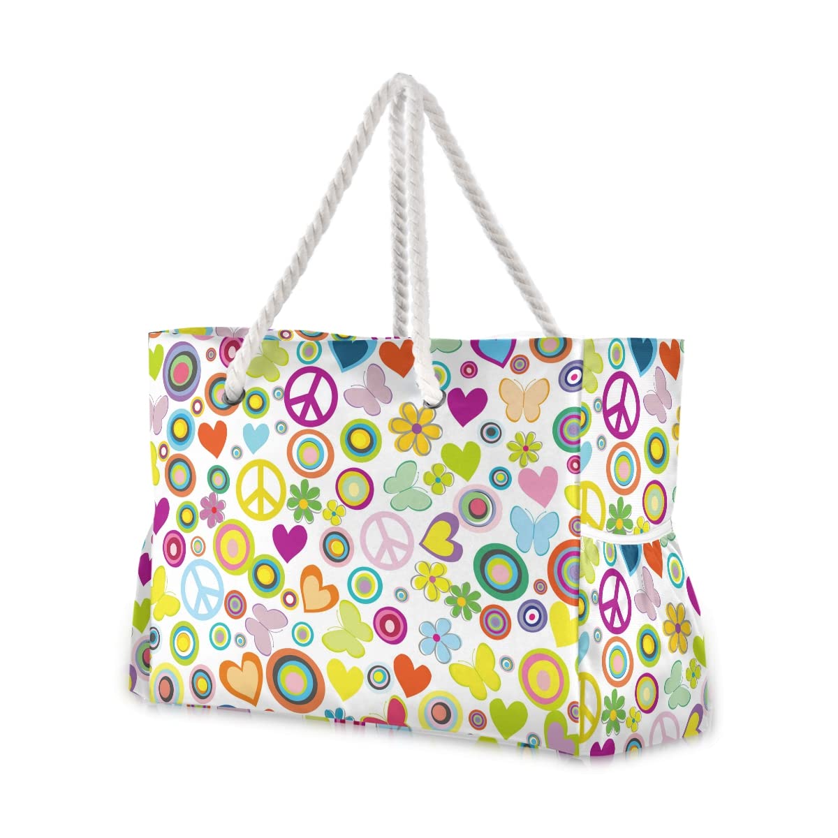 ALAZA Hippie Floral Beach Tote Bag for Women - Reusable Grocery Shoulder Bag with Zipper Pocket | Perfect for Beach & Shopping