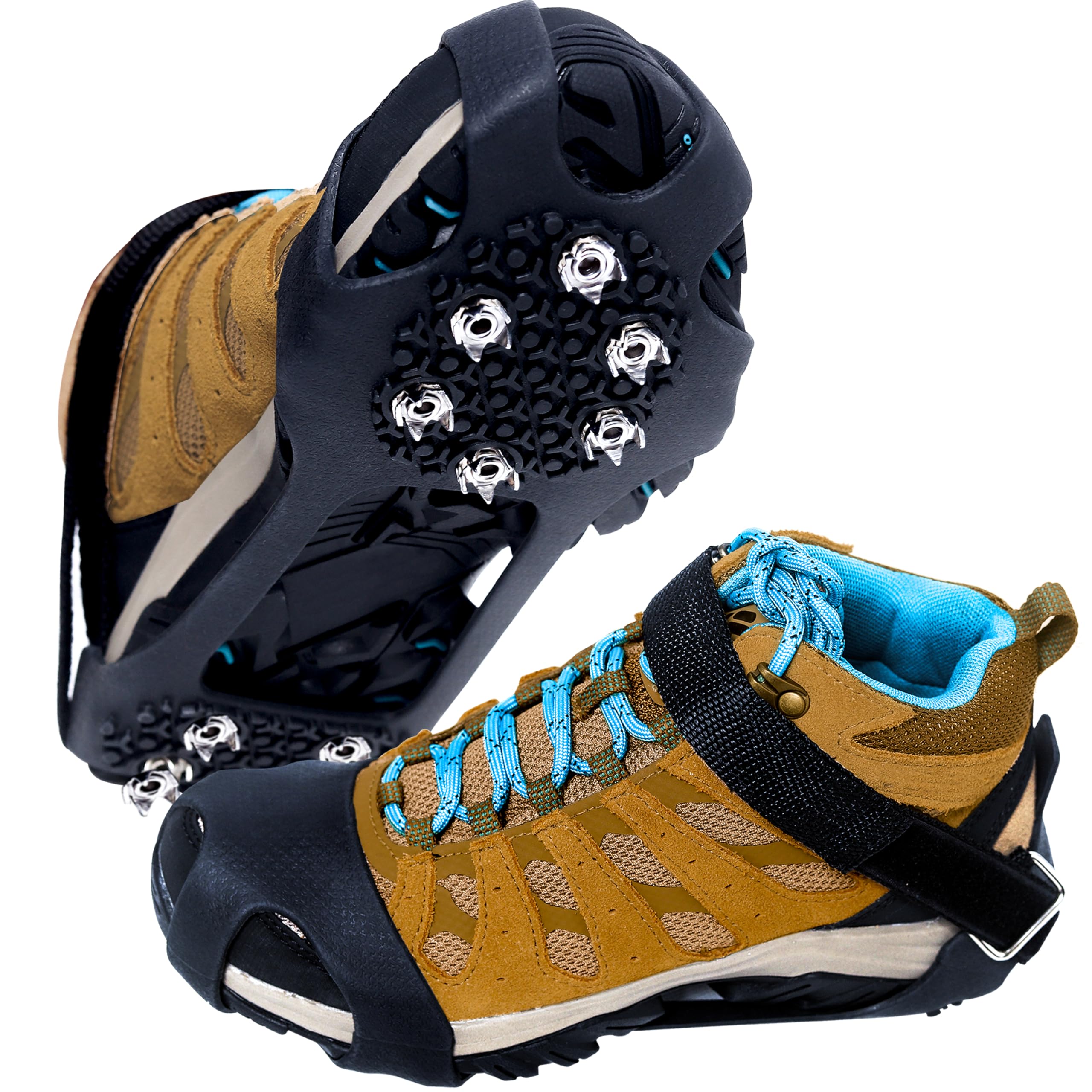 Best Non-Slip Crampons & Ice Cleats for Shoes & Boots - Heavy Duty Snow & Ice Grippers with Adjustable Straps - Perfect for Winter Hiking, Ice Fishing, and Snowy Outdoor Adventures
