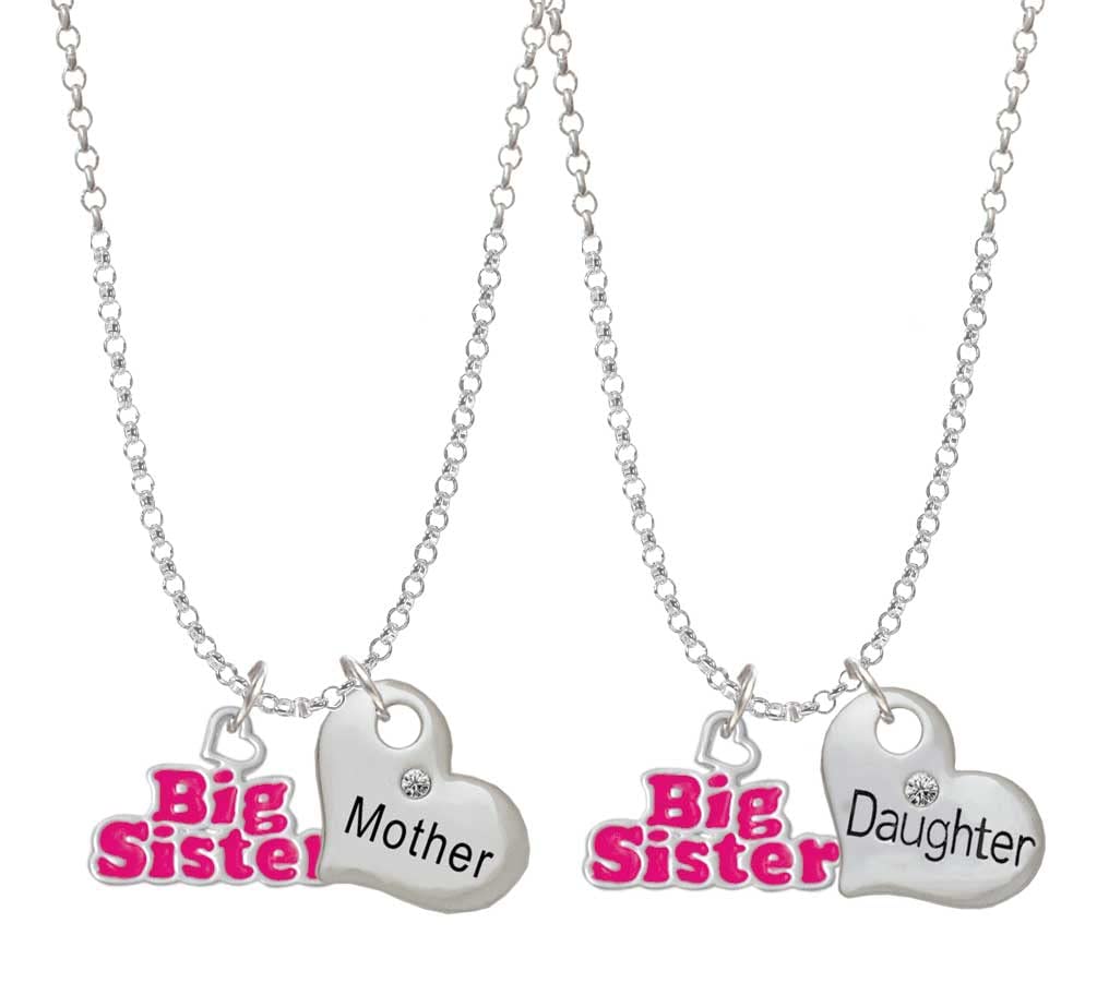 Delight Jewelry Silvertone 'Big Sister' Heart Necklace Set - Mother & Daughter Matching Pendant (2 Pcs, 19
