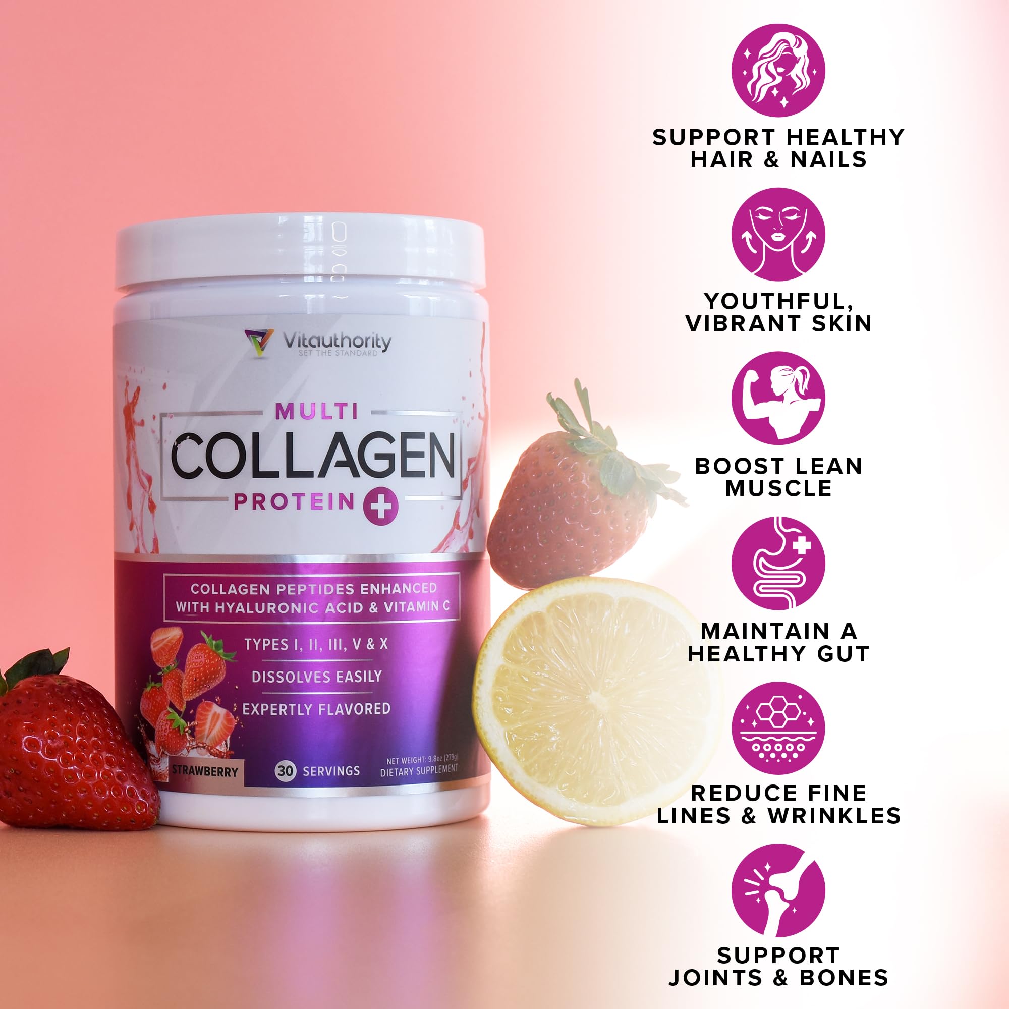 Premium Grass-Fed Hydrolyzed Multi Collagen Peptides Powder - Unflavored Collagen Supplement for Women & Men with Hyaluronic Acid & Vitamin C | Supports Hair, Skin & Nail Health | 30 Servings | Perfect for Smoothies, Coffee & Daily Wellness Routine