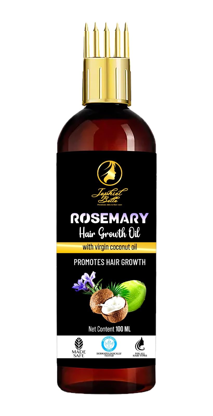 Jophiel Belle Rosemary Hair Oil with Virgin Coconut Oil – Nourishing & Revitalizing Hair Treatment for Growth & Shine – 100ml – Perfect for Dry, Damaged Hair & Scalp Care