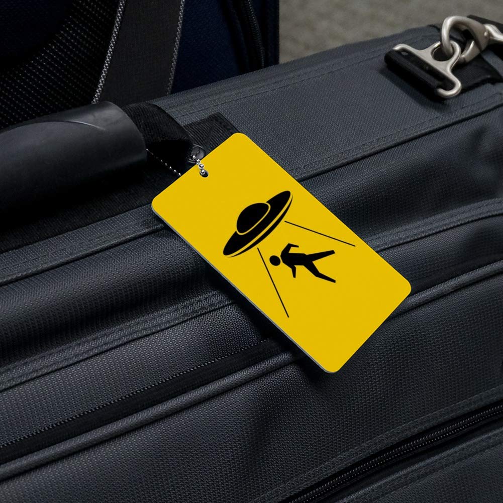 Alien Abduction Hazard Warning Sign - Funny Novelty Luggage Tag for Suitcases & Carry-On Bags - Perfect for Travelers & Sci-Fi Fans