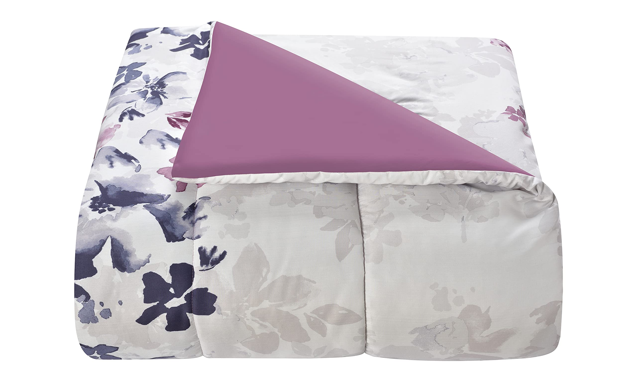 Monica 6-Piece Twin Size Bed-in-A-Bag Set - White & Lilac Floral Pattern Comforter, Sheet & Pillowcase Set for Girls Bedroom Decor