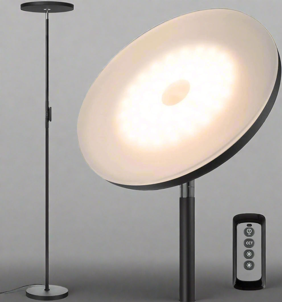 30W Modern LED Floor Lamp with Remote Control - 2400LM Brightness, 3 Color Temperatures, Touch Dimming, Black - Perfect for Living Room, Bedroom, and Office Lighting