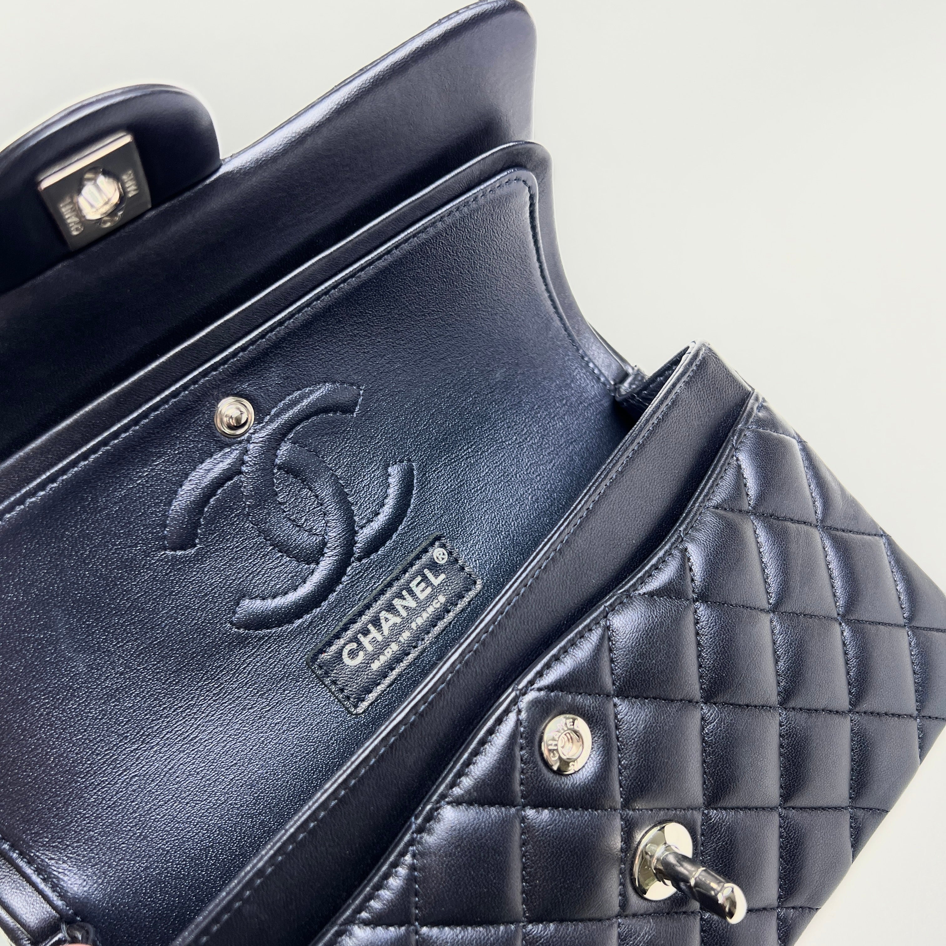 Chanel Small Double Classic Flap Bag in Metallic Navy Blue - Luxury Crossbody Purse for Women, Perfect for Evening Events & Date Nights