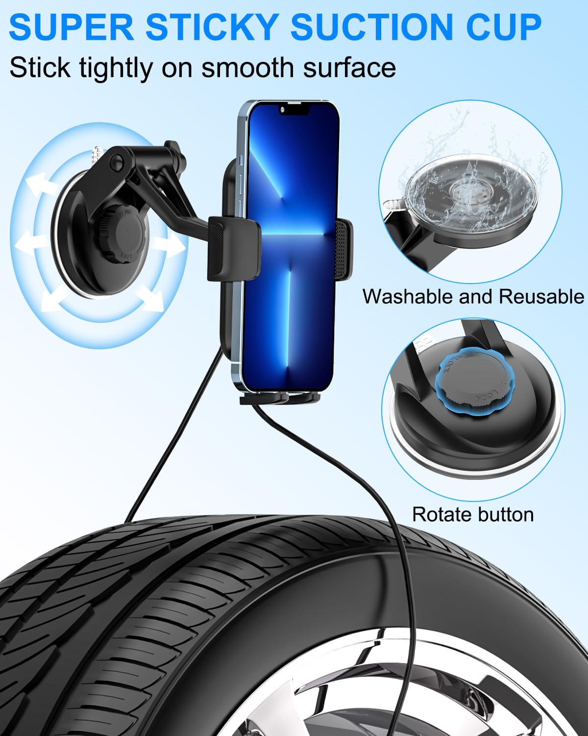 Premium Tesla Phone Mount for Model 3/Y/X/S - Universal Dashboard Phone Holder with Strong Suction Cup for iPhone 15/14/13 Pro Max/Mini & Galaxy Series (Fits 4-7