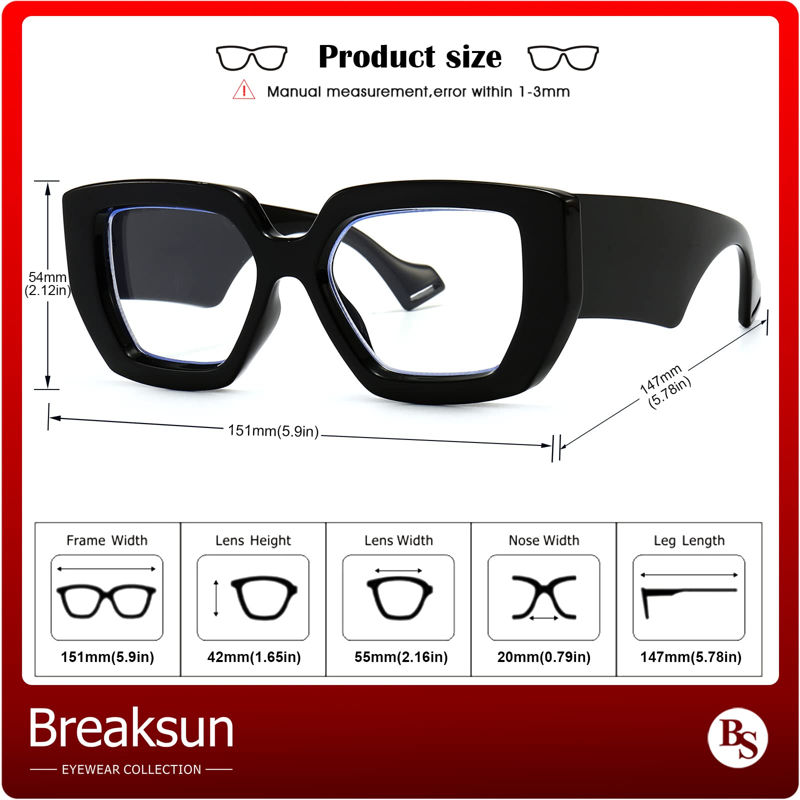 Blue Light Blocking Glasses for Women & Men - Thick Frame Oversized Square Computer Gaming Eyeglasses - Reduce Eye Strain for Work, Gaming & Screen Time