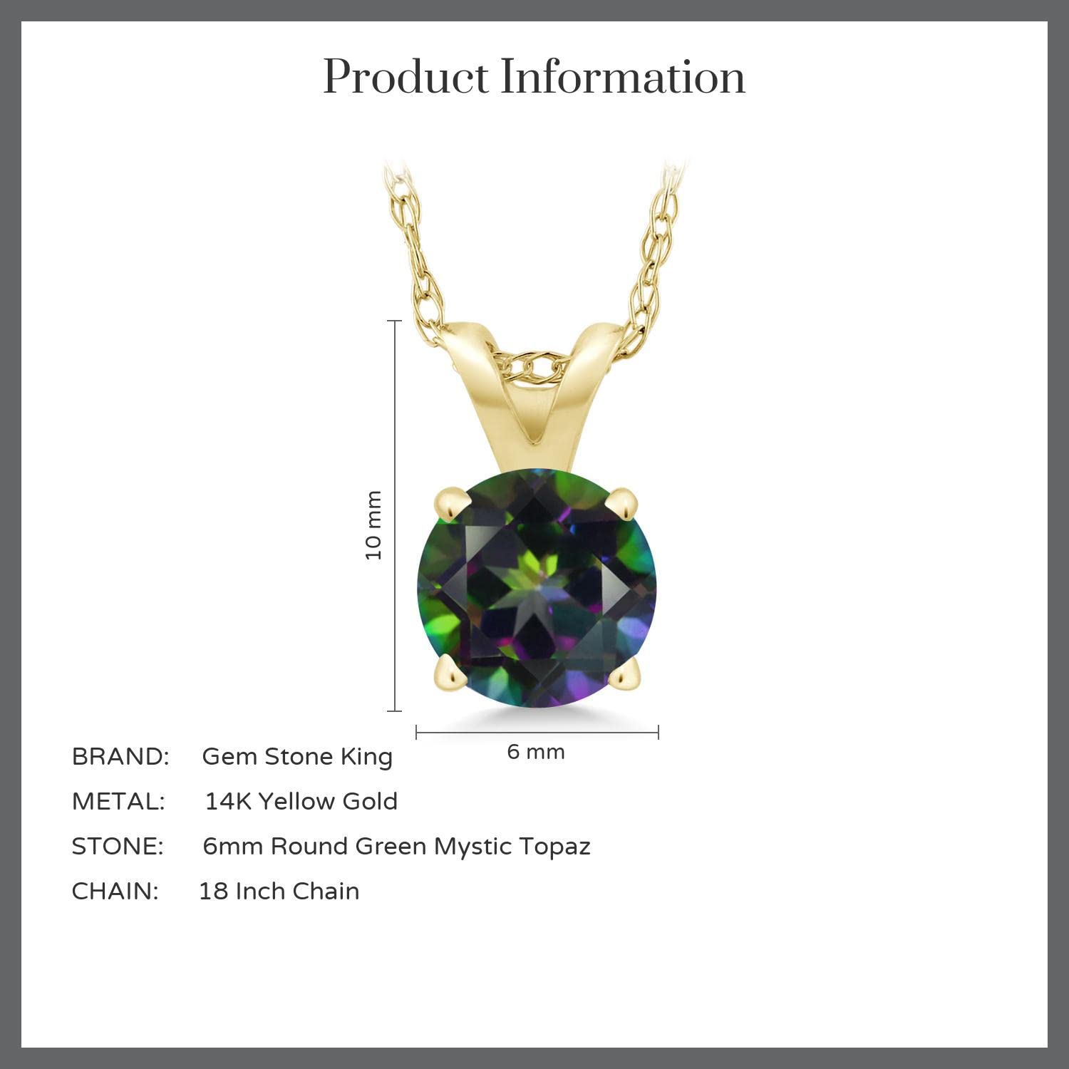 Gem Stone King Solid 14K Gold 6MM Round Birthstone Pendant Necklace for Women - 4-Prong Setting with 18 Inch Gold Chain | Elegant Jewelry Gift for Birthday, Anniversary & Special Occasions