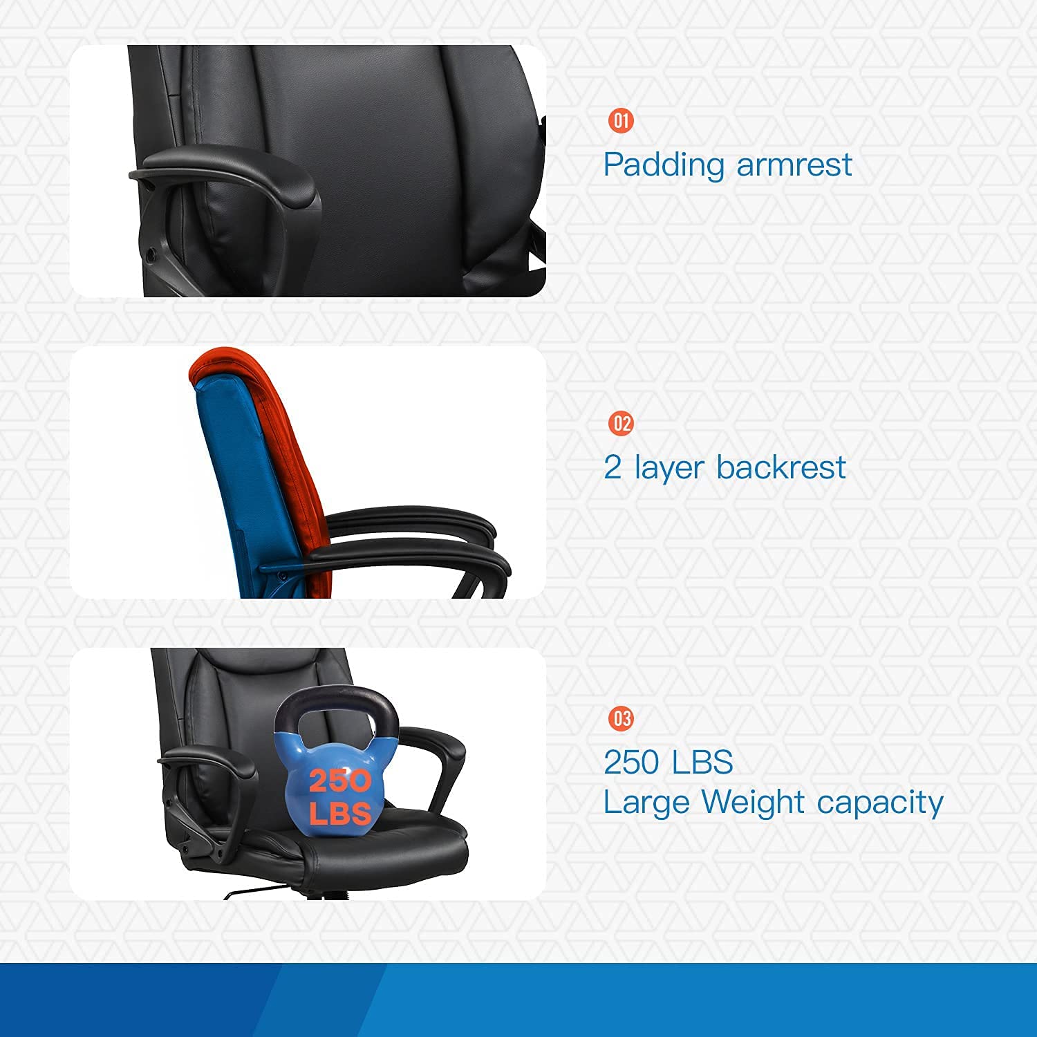 Ergonomic Office Chair with Mid Back & Lumbar Support - Big & Tall Computer Desk Chair for 250 lbs - Wide PU Leather Seat with Rolling Wheels - Perfect for Home Office, Gaming & Workspaces (Black)