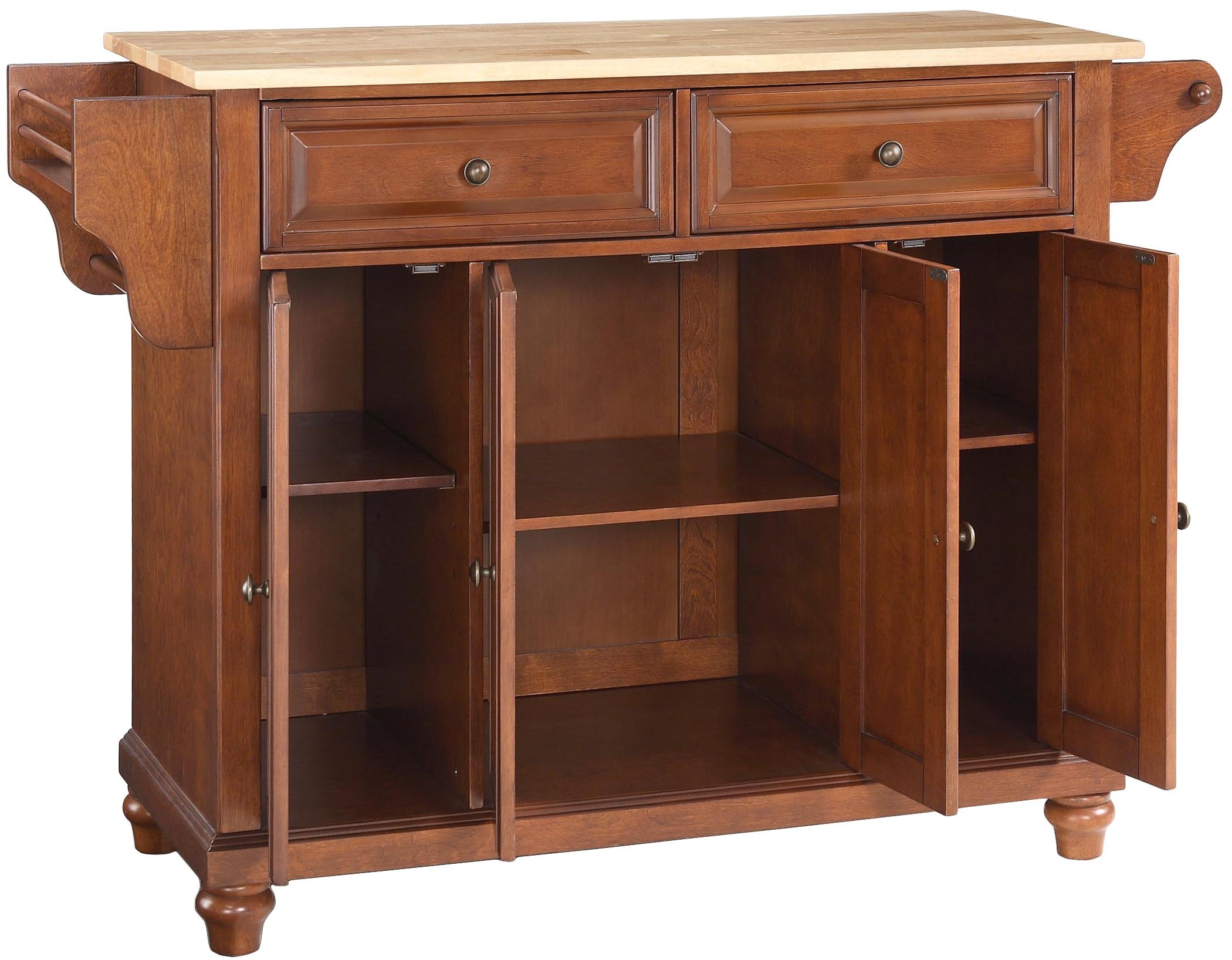 Crosley Cambridge Wood Top Rolling Kitchen Island Cart with Storage - Microwave Stand, Spice Rack, Cherry Finish - Perfect for Small Kitchens, Pantry Organization & Mobile Cooking Station
