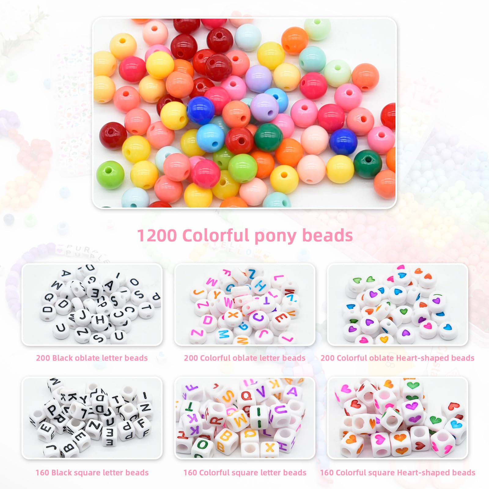 2500PCS Friendship Bracelet Making Kit with 8mm Rainbow Kandi Beads, 1200 Letter Beads & 48 Color Acrylic Beads - DIY Jewelry Craft Supplies for Teens, Kids, Parties & Gifts