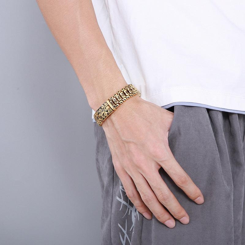 Stylish Men's Titanium Steel Hip Hop Bracelet - Trendy European & American Fashion, Personalized Flower Design - Perfect for Streetwear, Gifts & Hip Hop Culture