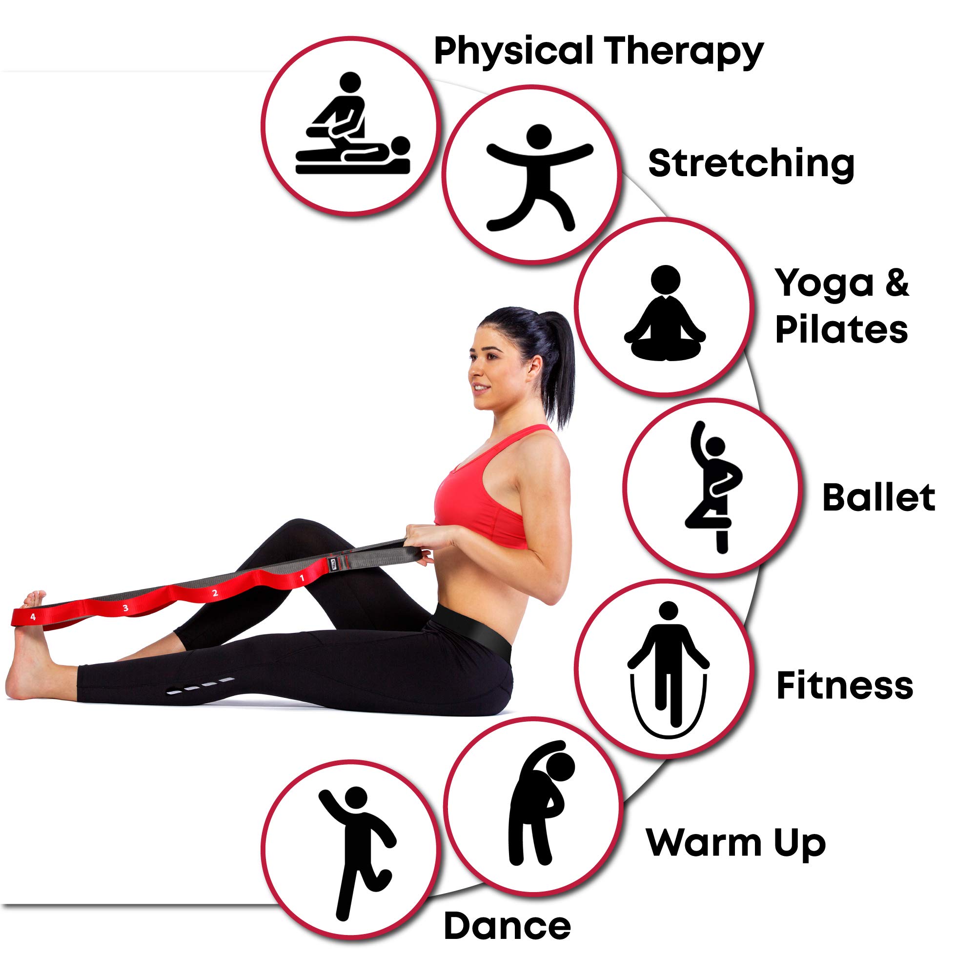 Premium Non-Elastic Stretching Strap with Loops - Physical Therapy & Yoga Stretch Band for Flexibility Training, Exercise Equipment for Hamstring, Leg & Fascia Stretching - Ideal for Home Workouts, Gym, Pilates & Rehabilitation