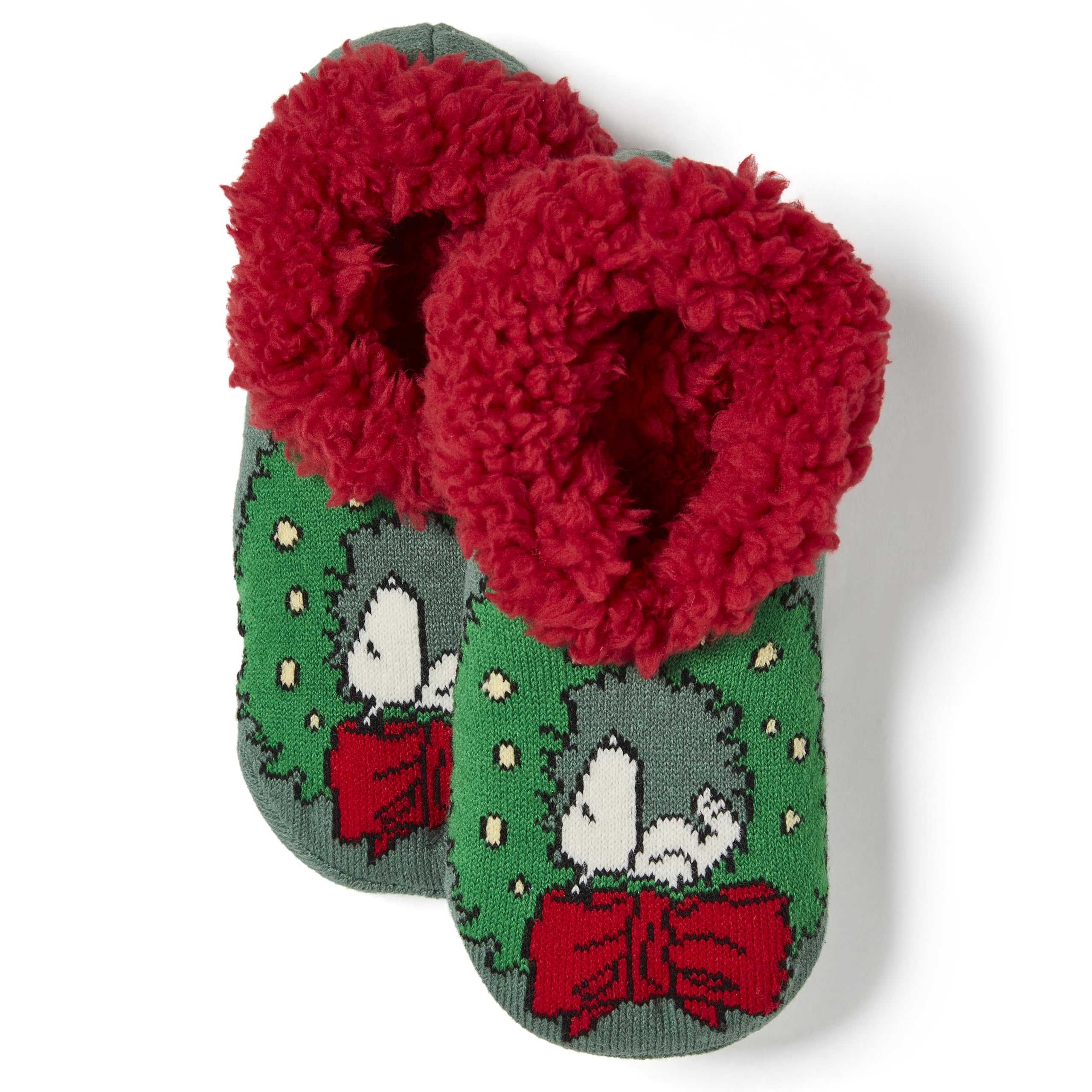 Peanuts Women's Snoopy Holiday Plush Fleece Slipper Socks - Cozy Winter House Shoes for Christmas Gifts & Lounge Wear
