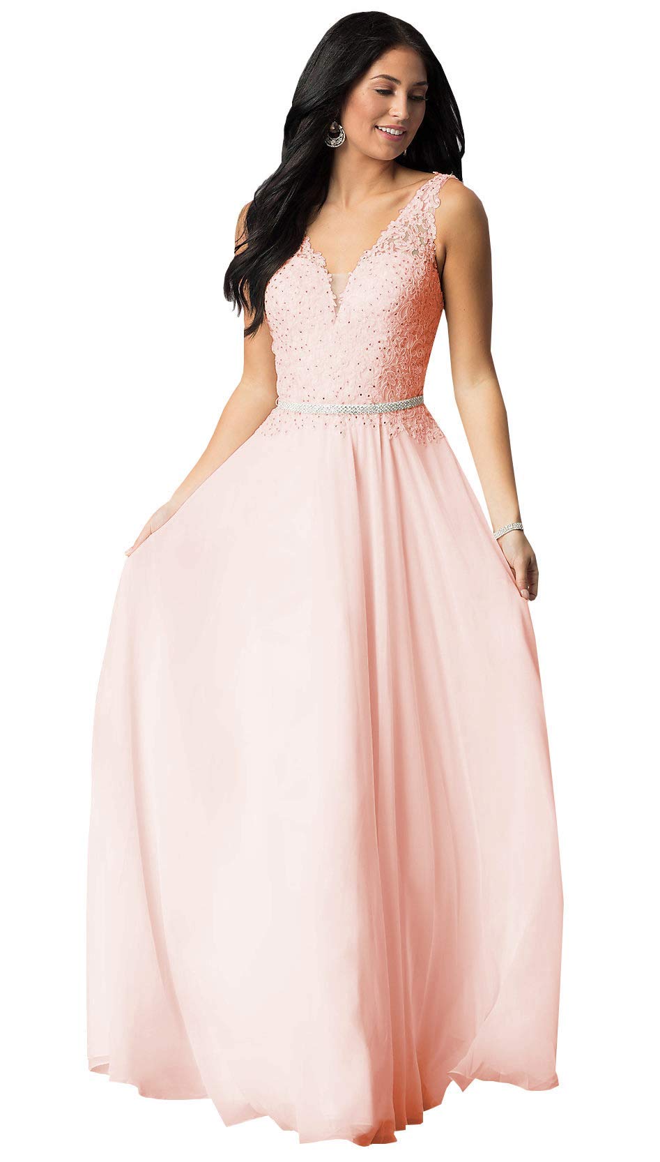 Elegant Women's Lace V-Neck Bridesmaid Dress - Long Chiffon A-Line Formal Evening Gown for Wedding, Prom & Party | Perfect for Bridal Showers, Formal Events & Special Occasions