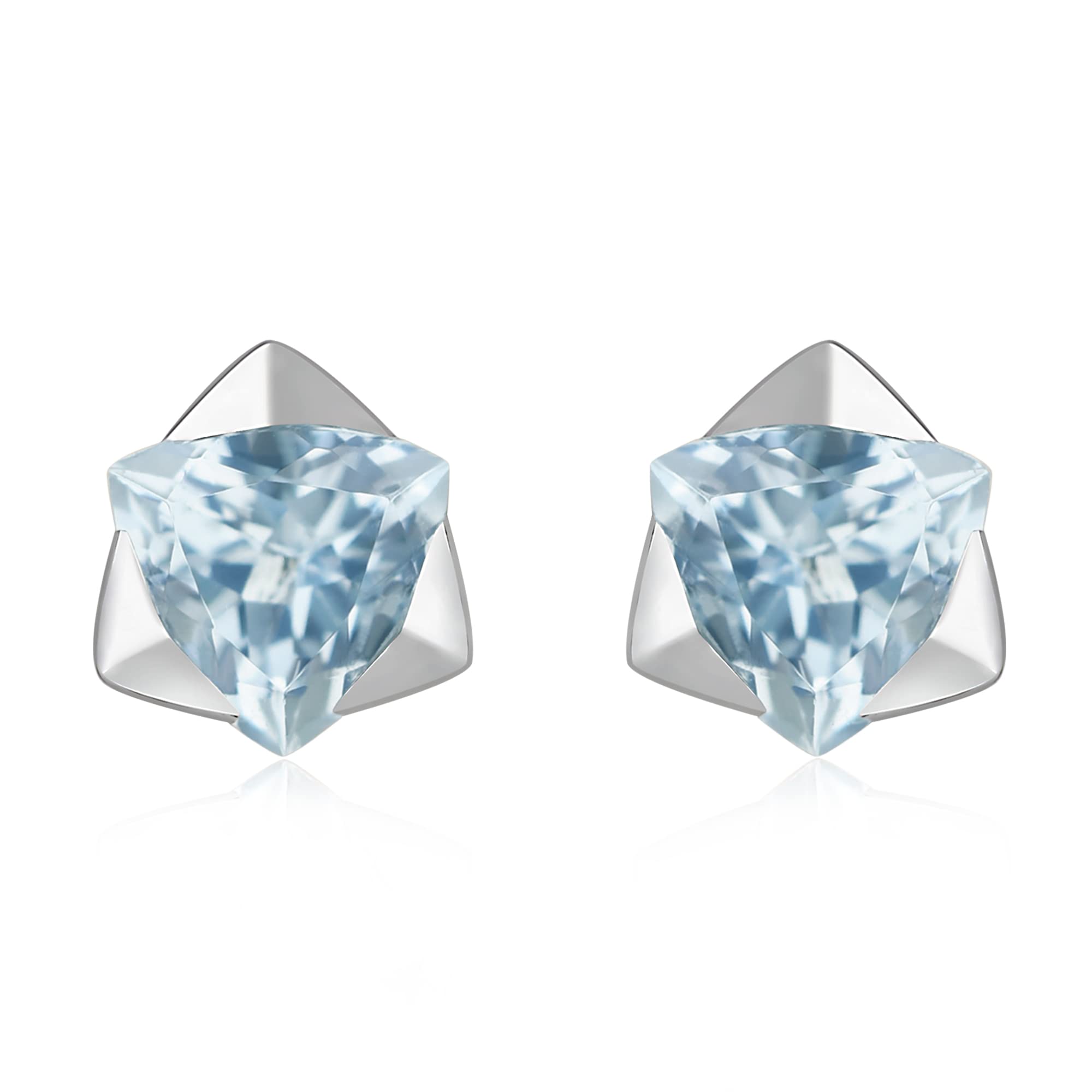 925 Sterling Silver Trillion Cut Aquamarine Stud Earrings for Women | Hypoallergenic Bridal Jewelry | Perfect for Weddings, Anniversaries & Special Occasions