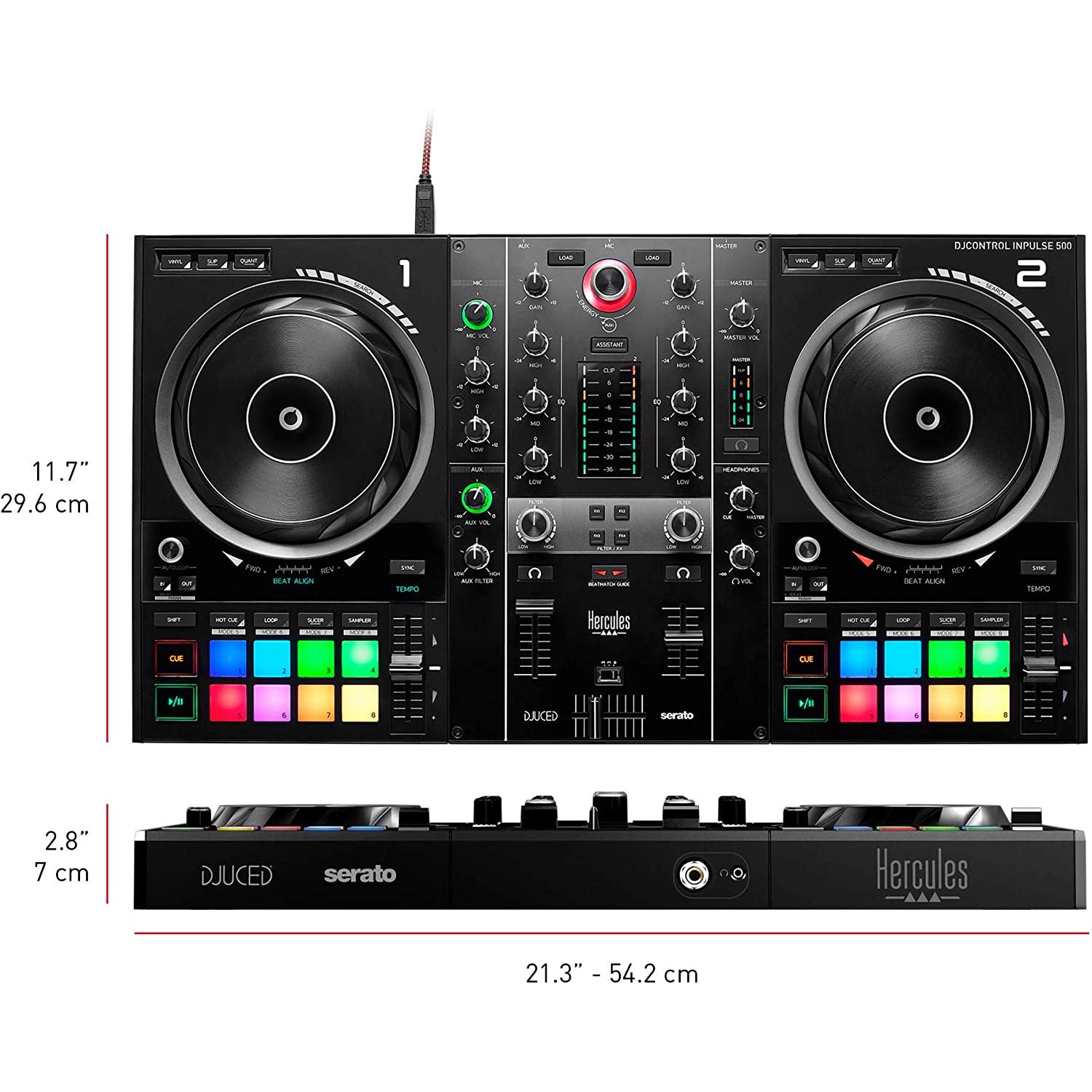 Hercules DJ Control Inpulse 500 Professional DJ Controller with Serato DJ Software | Includes DJ Headphones, Stereo Audio Cable & Hosa Interconnect Cable | Perfect for Live Performances, Club DJing & Home Practice