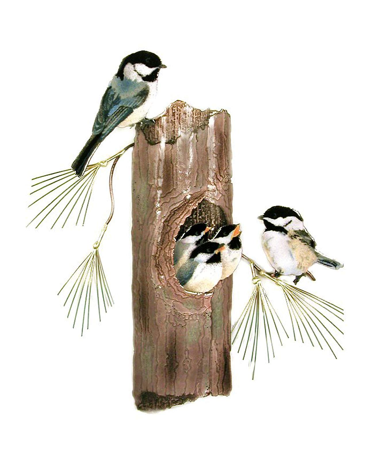 Nesting Chickadee Family Metal Wall Sculpture - Handcrafted Bird Wall Art Decor for Living Room, Bedroom & Office - Unique Home & Garden Decoration