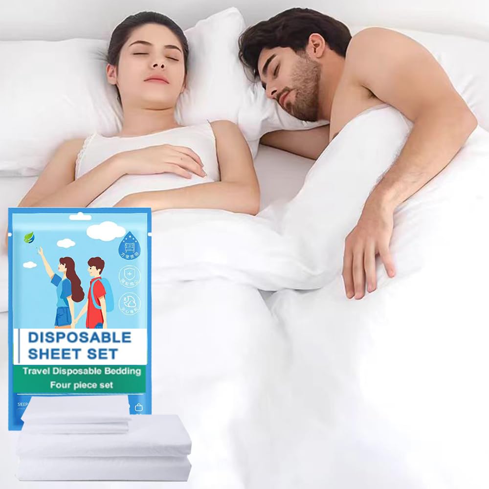 **Disposable King Size Travel Bed Sheets - 4-Piece Set with Quilt Cover & Pillowcase | Hygienic Hotel Bedding Essentials for Business Travel, Camping, and Overnight Stays**